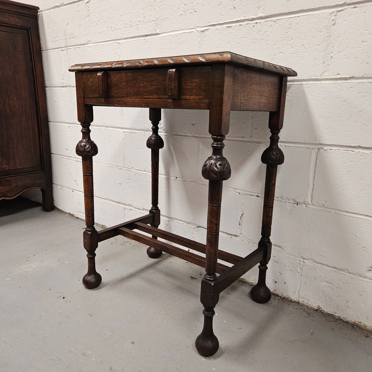 Period Oak Side Table With Drawer