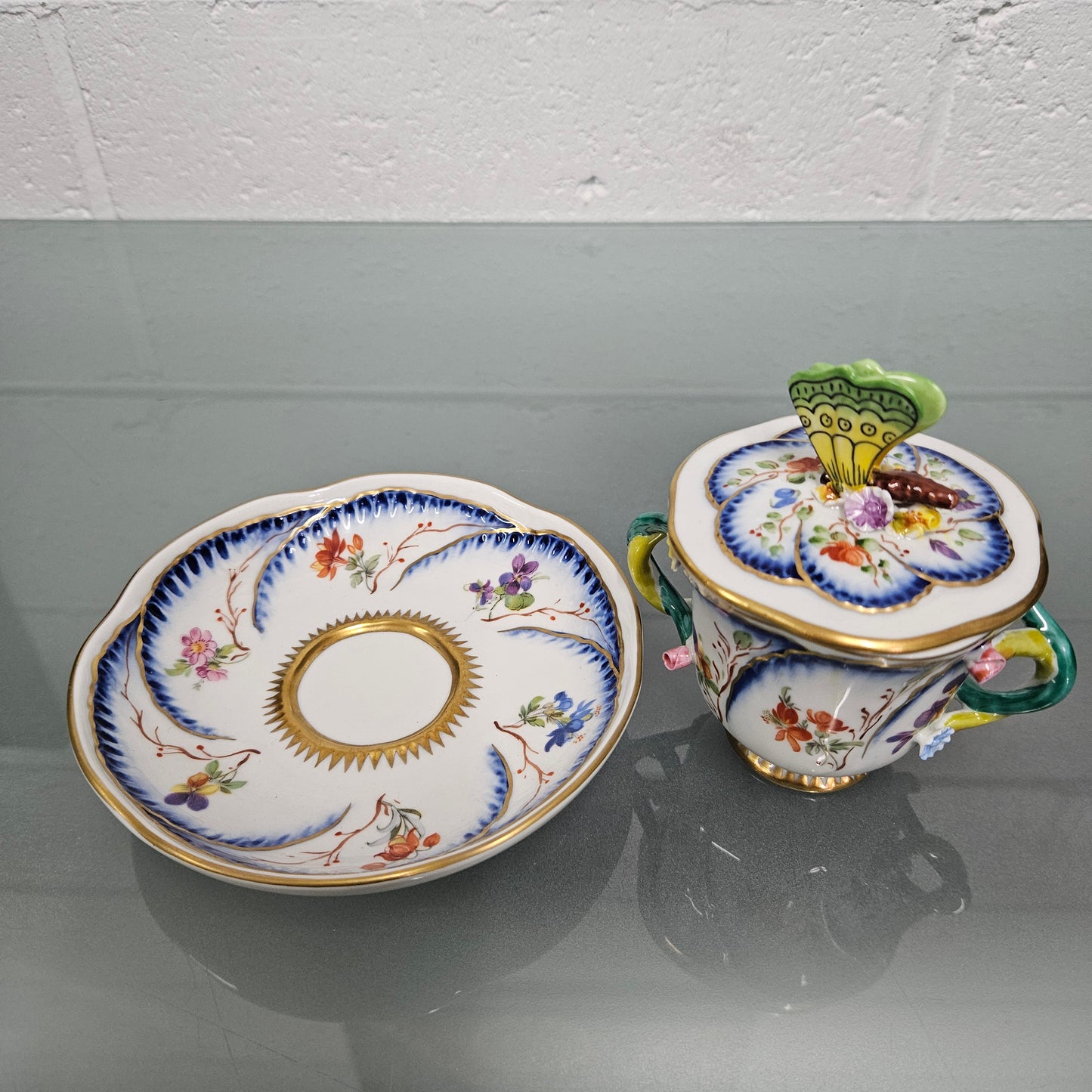 Stunning French Sevres Style Sucrier With Butterfly Lid