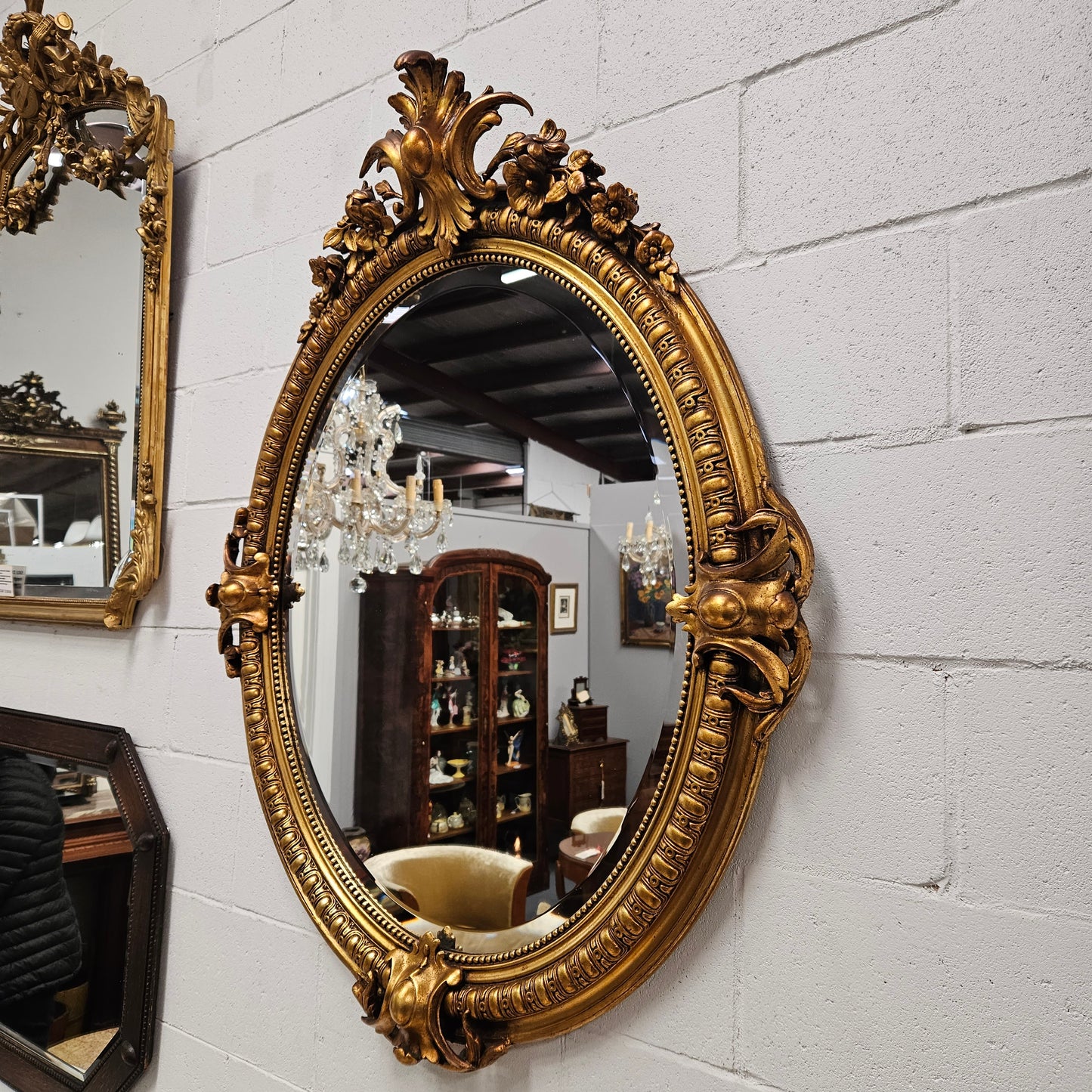 19th Century Gilt Louis XV Style Oval Bevelled Mirror