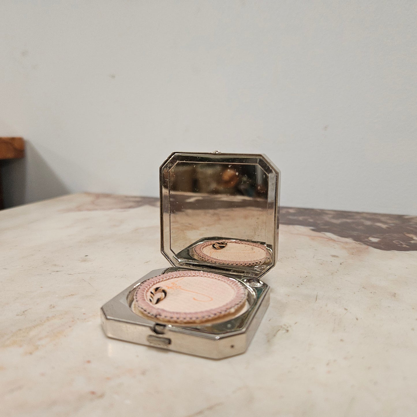 Original "Coty" Chrome Powder and Rouge Compact