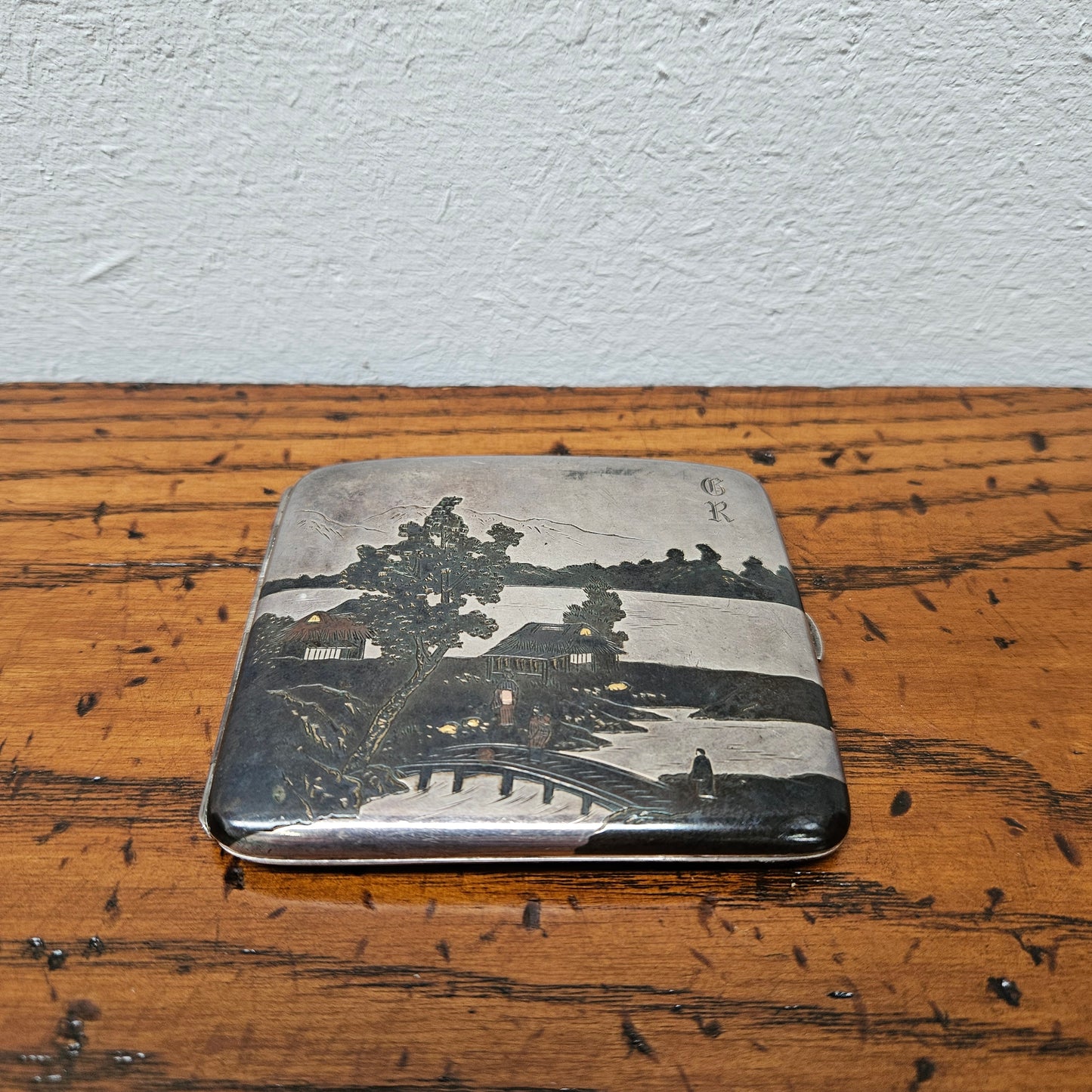 Antique Japanese Mixed Metal Engraved/Embossed Cigarette Case