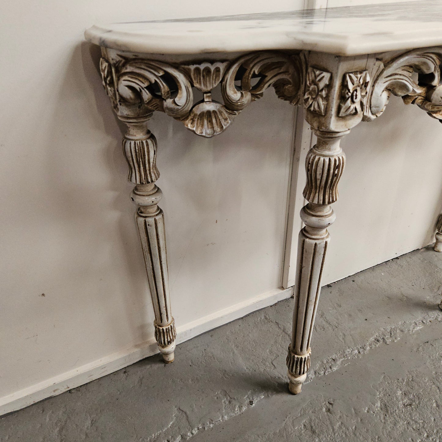Louis XVI Style Painted Console Table With Marble Top
