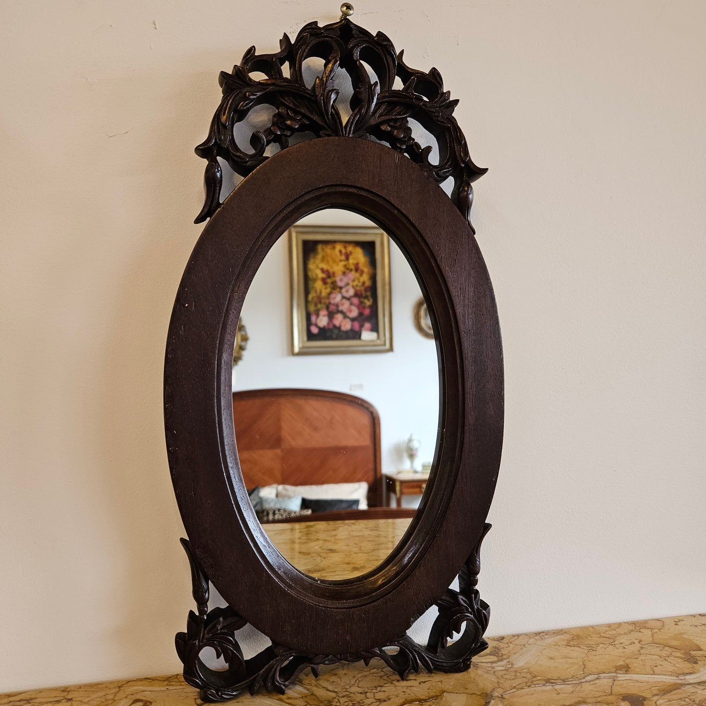 Beautiful Jarrah Carved Oval Wall Mirror