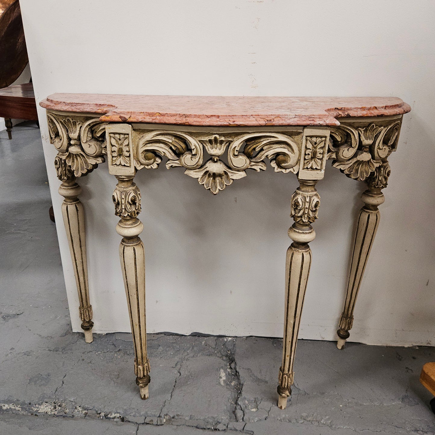 Louis XVI Style Painted Console Table With Marble Top