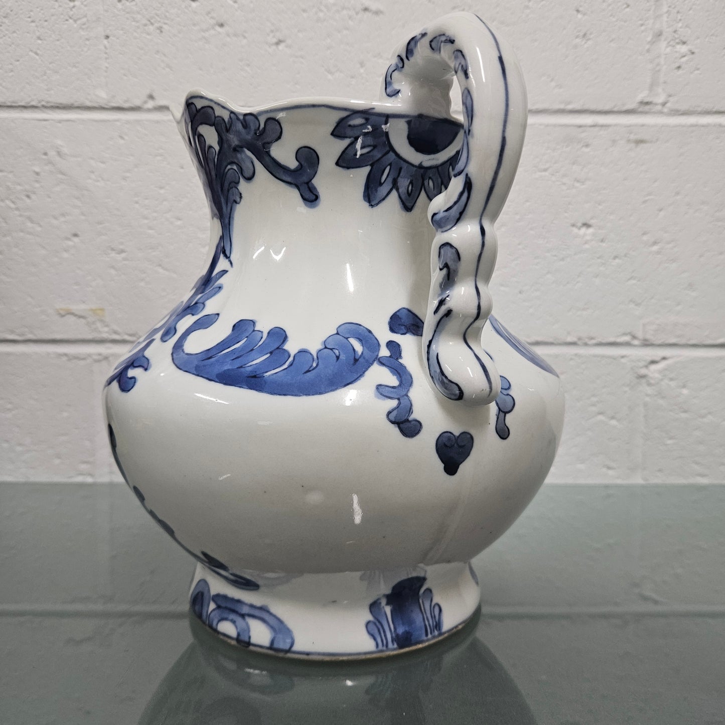 Vintage Staffordshire English Ironstone Jug Hand Painted Blue & White