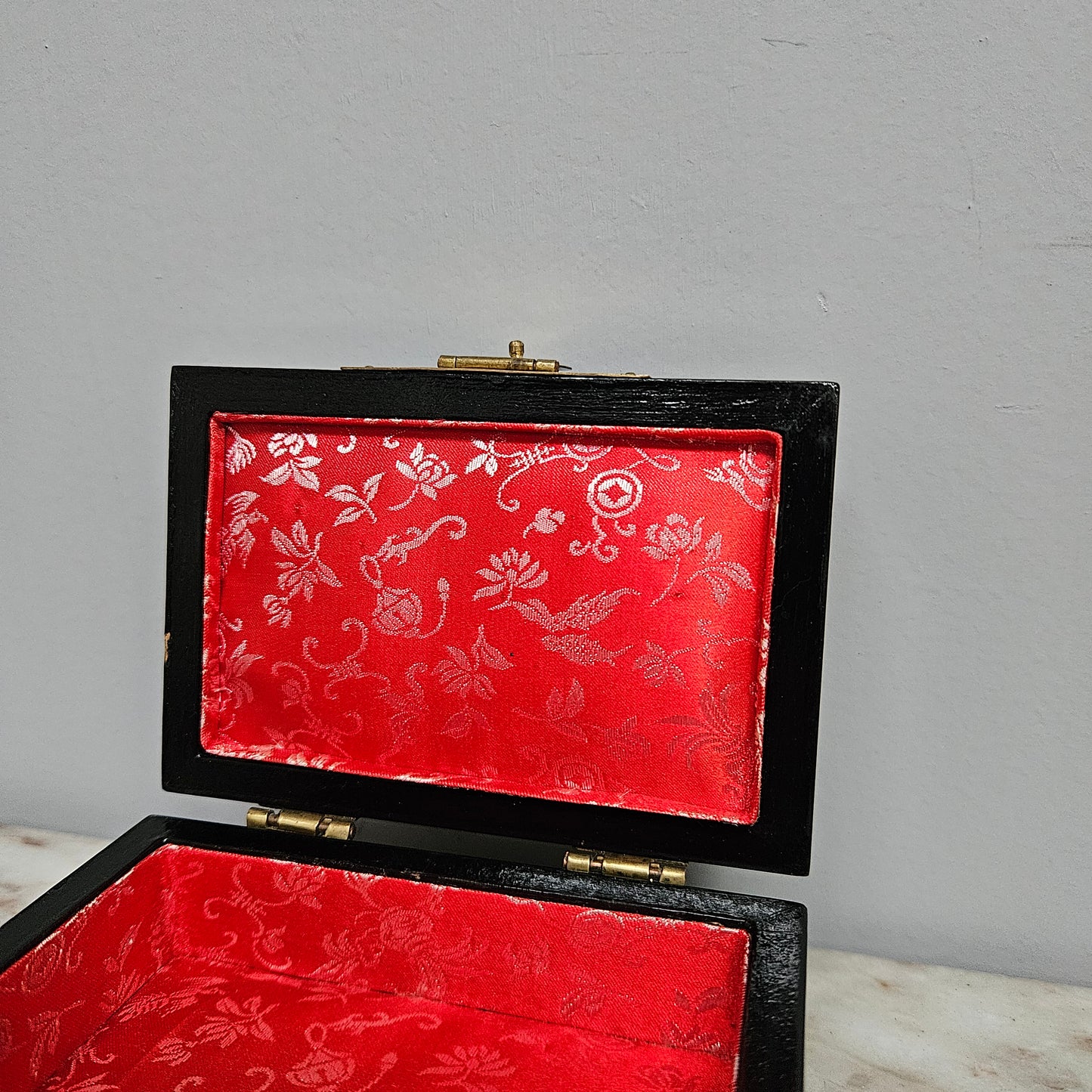 Chinese Lacquer & Brass Trinket Box