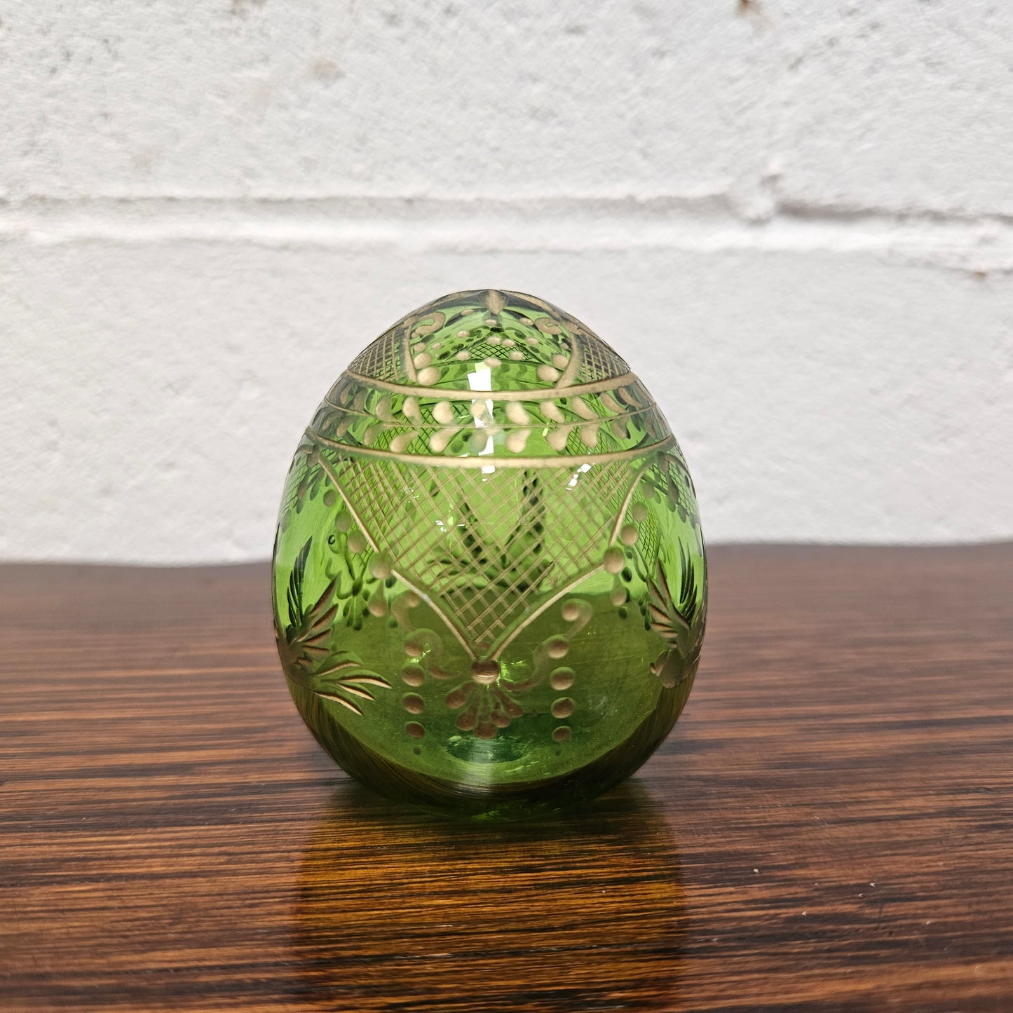 Vintage Faberge' Russian (St Petersburg) Green Glass Egg