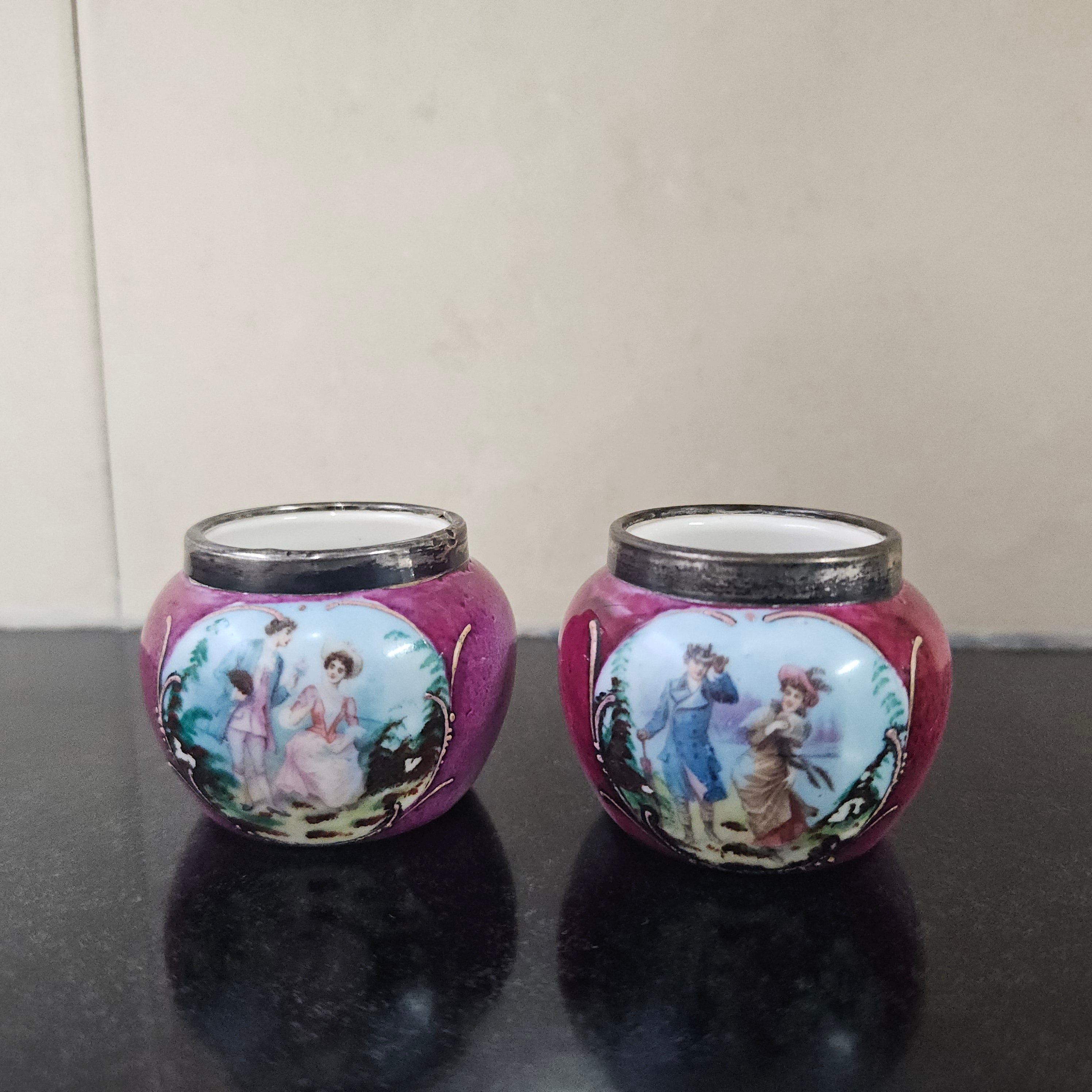 Pair of Silver Topped Salts Moonee Ponds Antiques