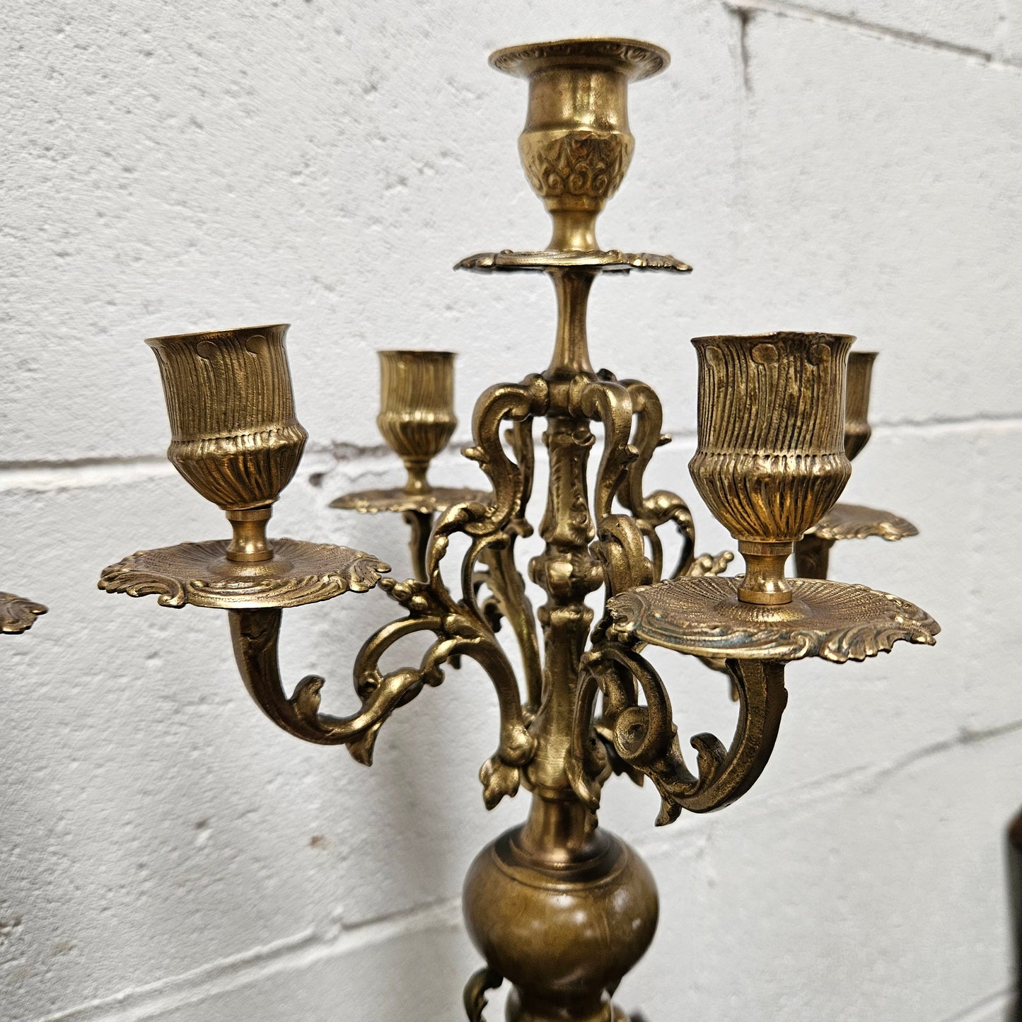 Pair of Vintage Brass & Porcelain Candlesticks