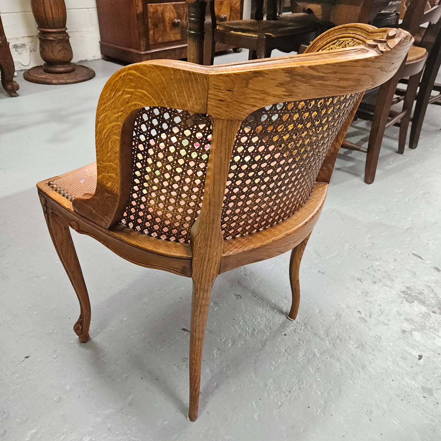 French Oak Louis XV Style Tapestry Upholstered Fauteuil