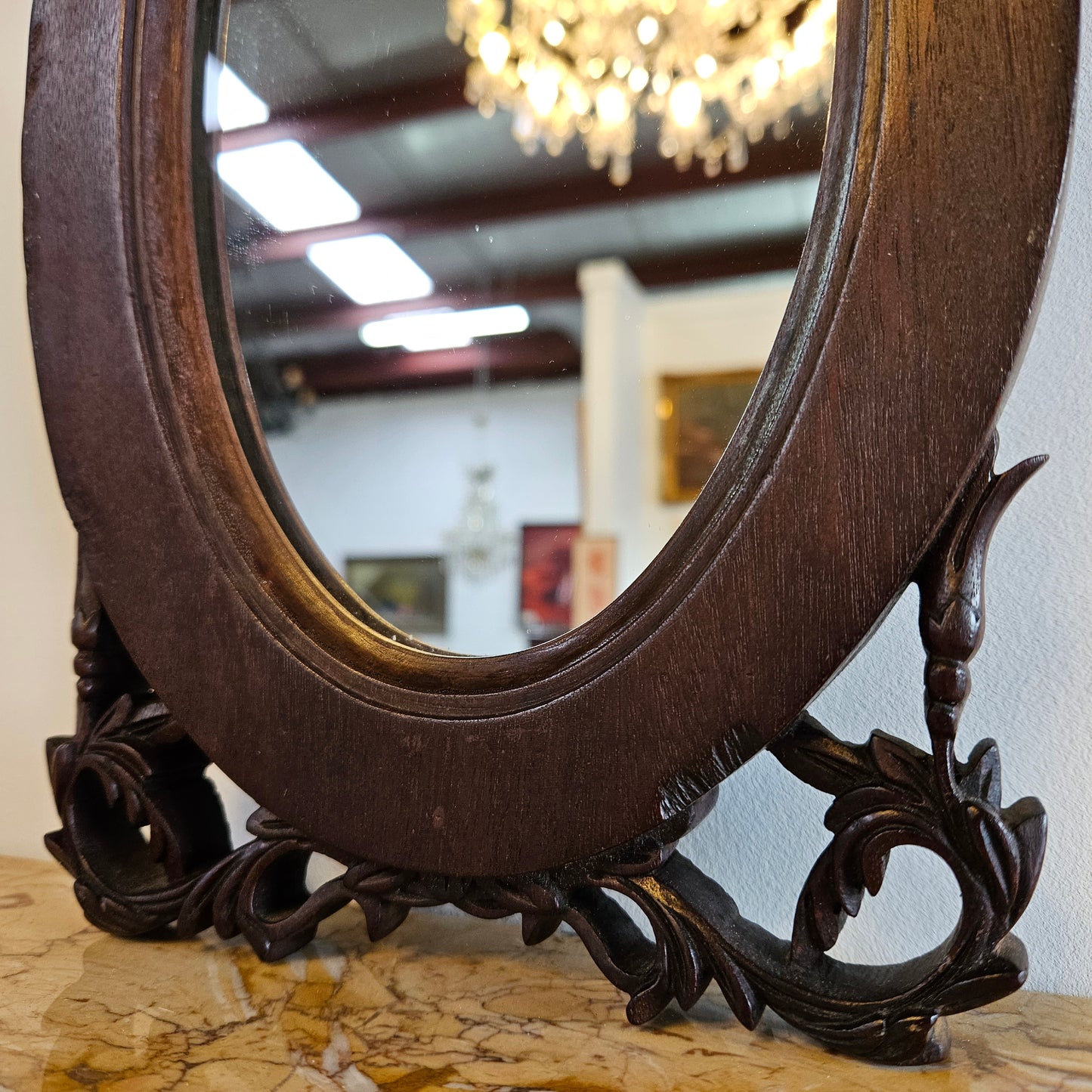 Beautiful Jarrah Carved Oval Wall Mirror