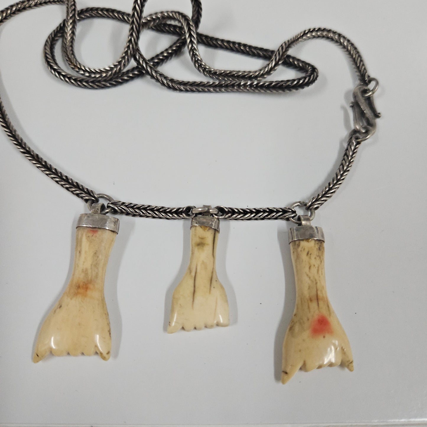 Vintage Silver & Bone Lucky Charm Necklace