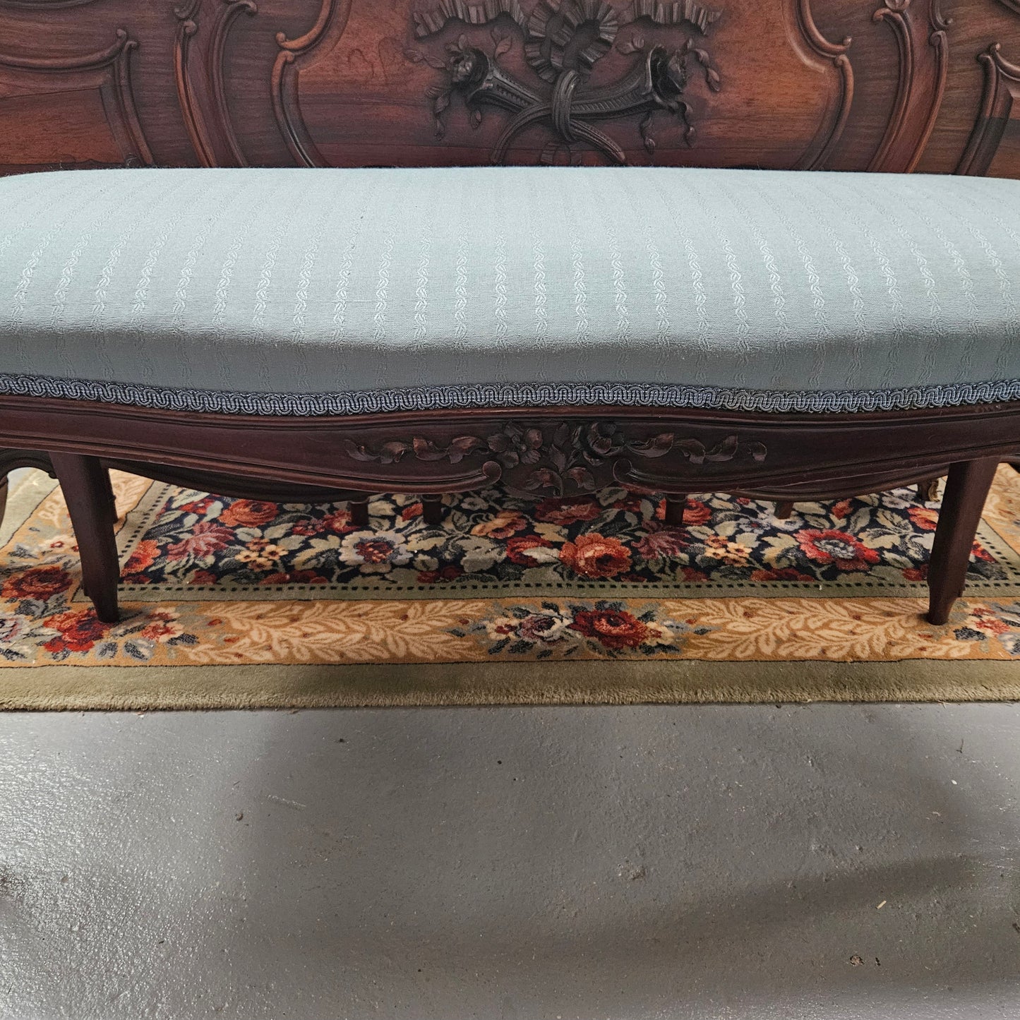 Louis XVth Style Walnut Upholstered Bedroom Stool
