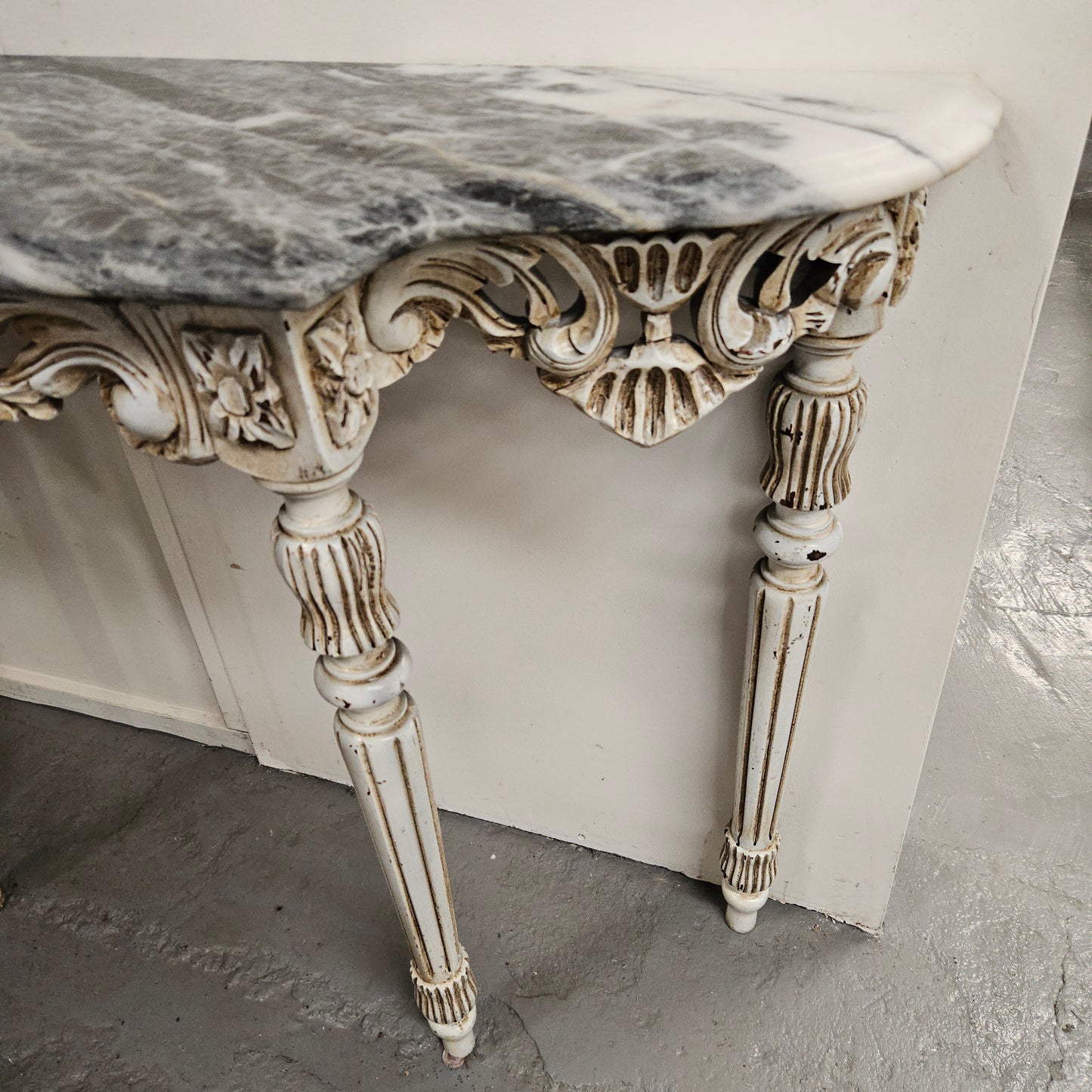 Louis XVI Style Painted Console Table With Marble Top