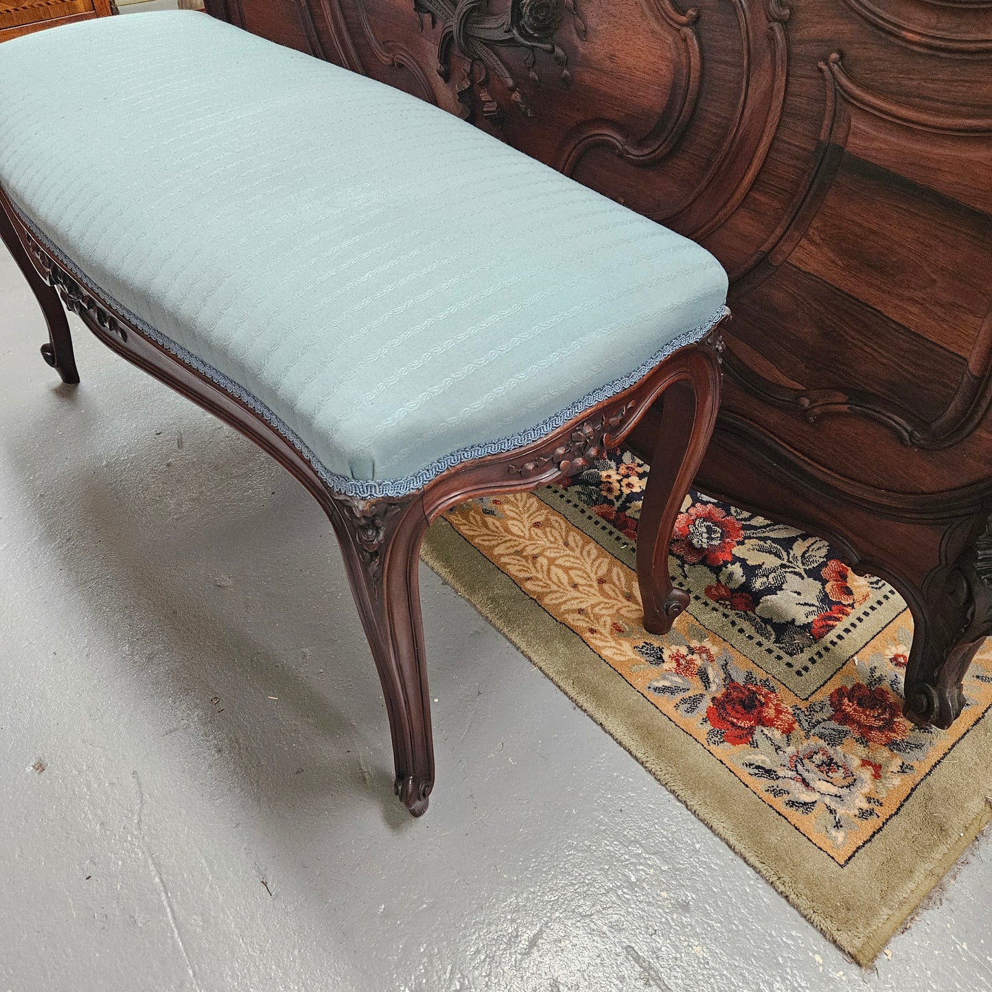 Louis XVth Style Walnut Upholstered Bedroom Stool