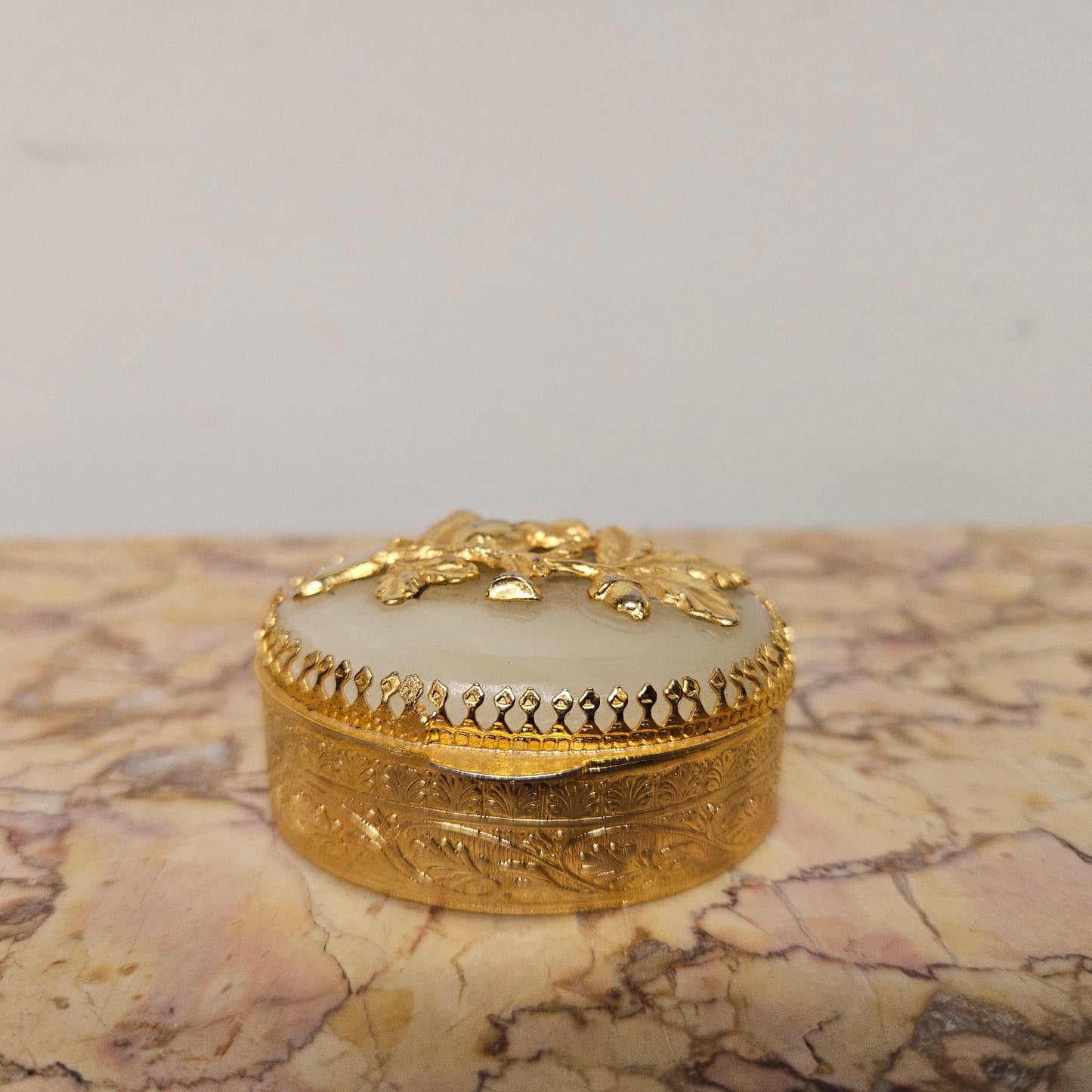 Vintage Brass & Quartz Stone Trinket Box