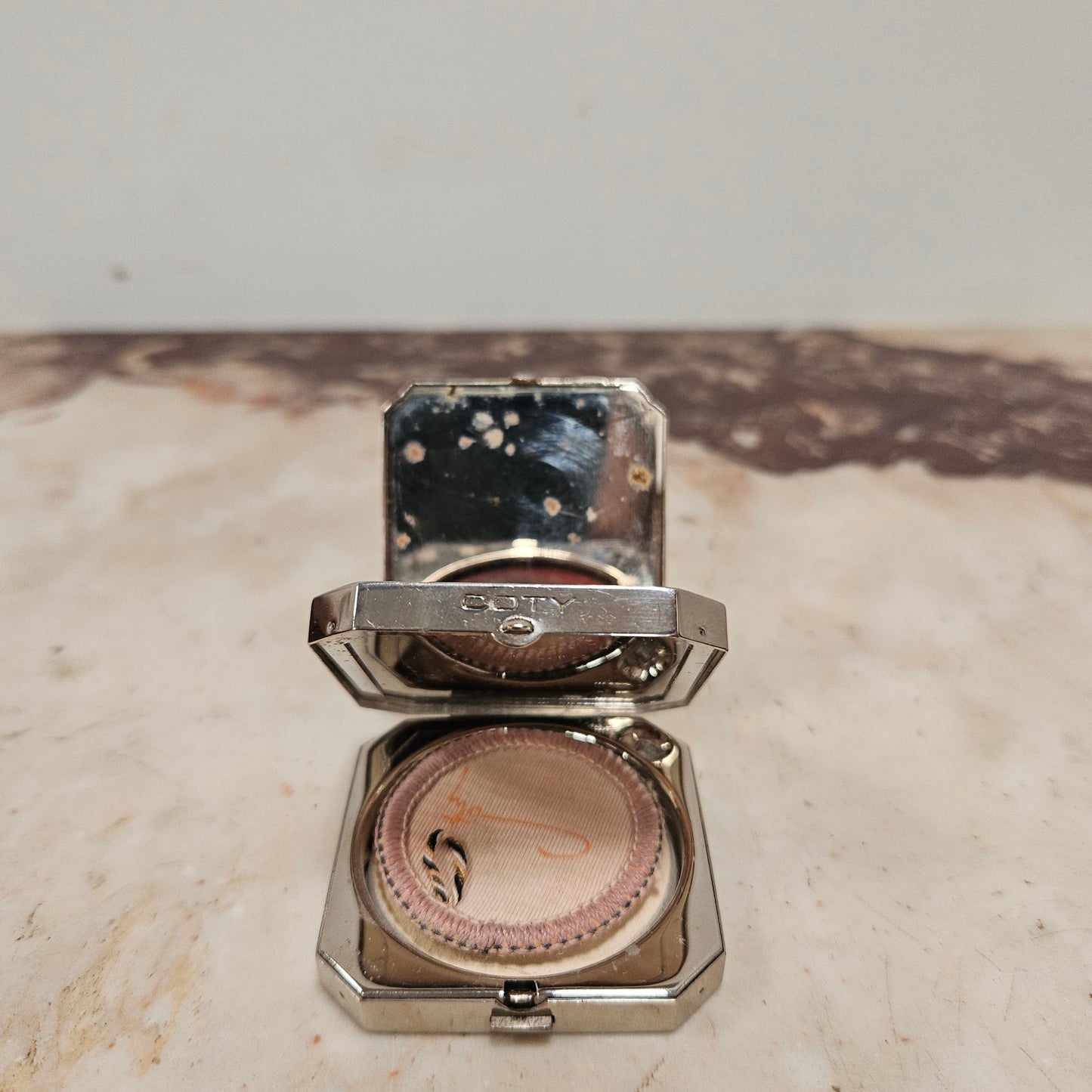 Original "Coty" Chrome Powder and Rouge Compact