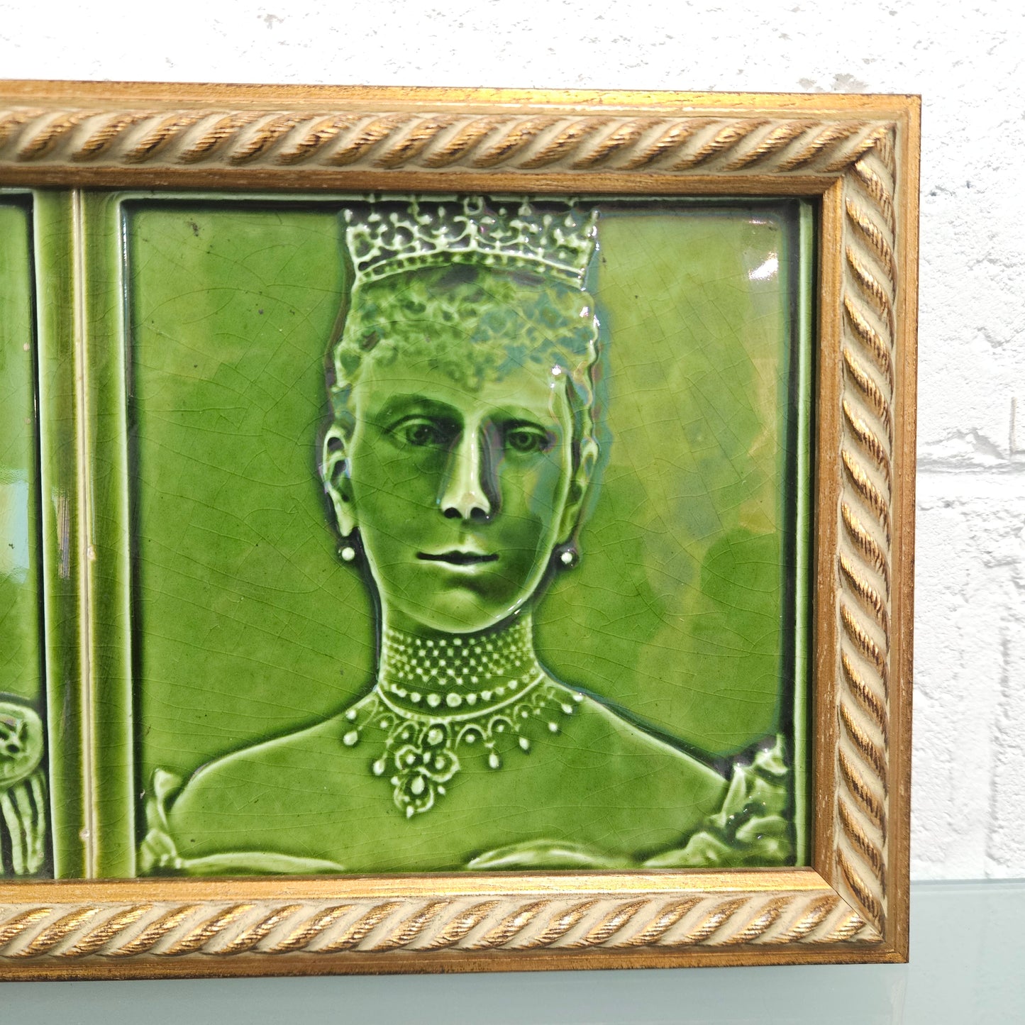 Pair Rare Edwardian Framed Tiles King Georg V & Queen Mary