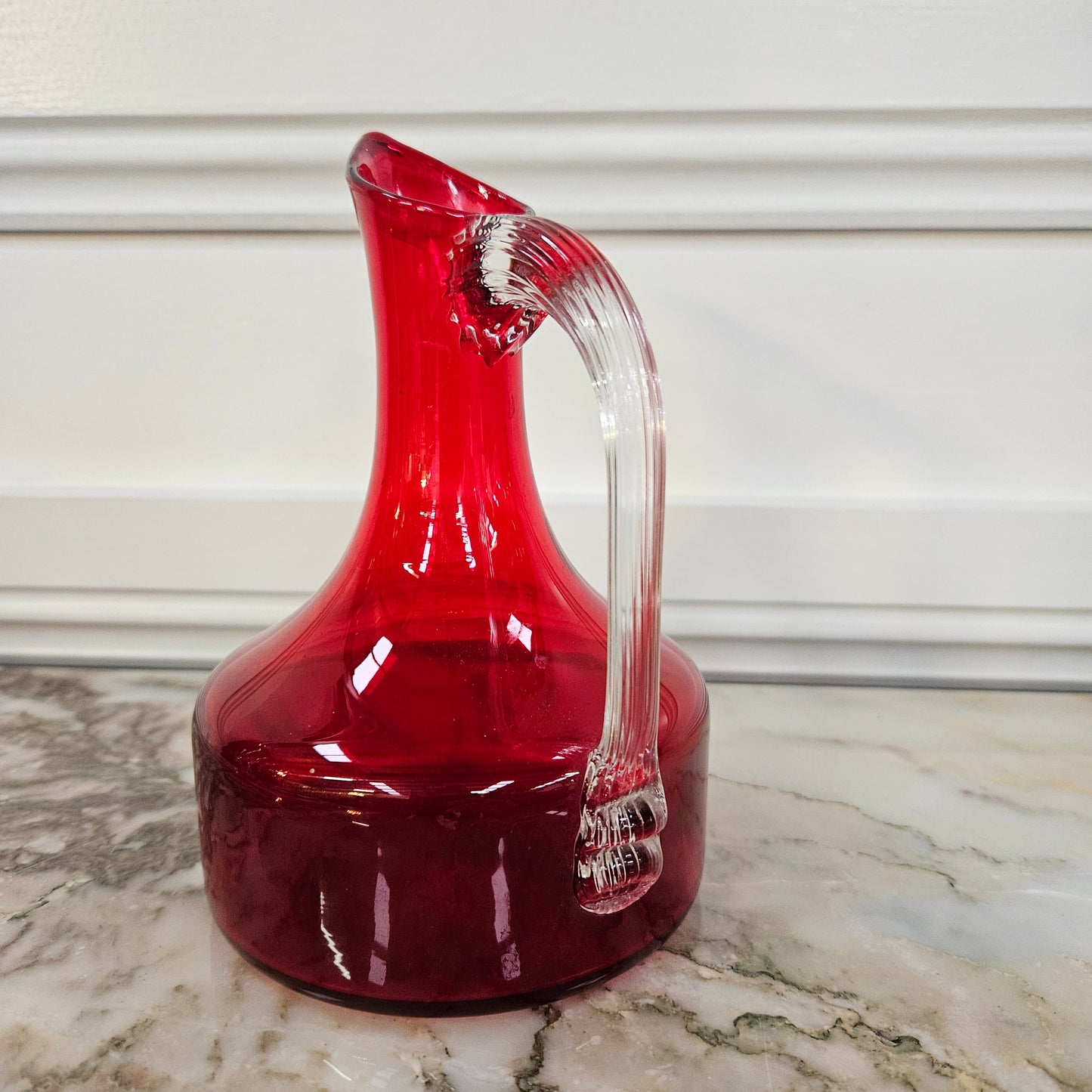 Vintage Whitefriars Ruby & Clear Glass Sparrow Beak Jug