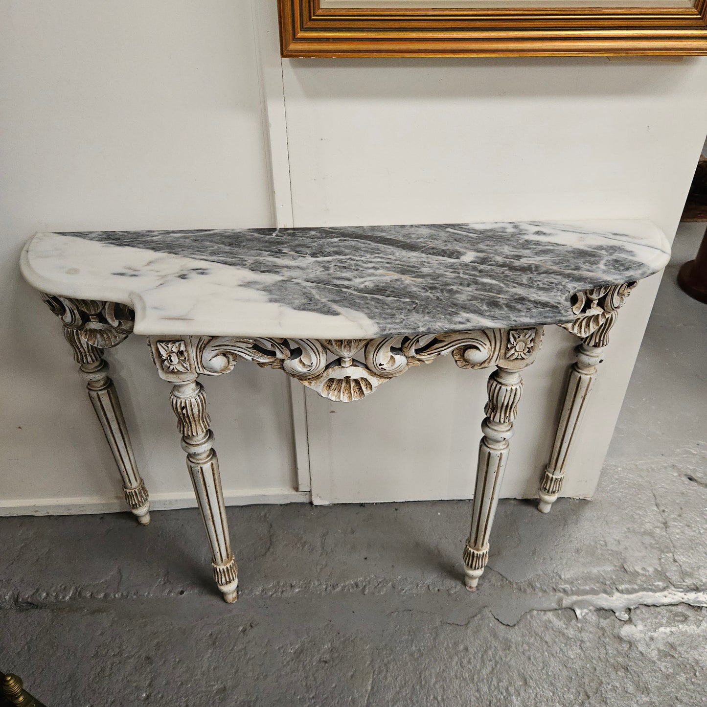 Louis XVI Style Painted Console Table With Marble Top