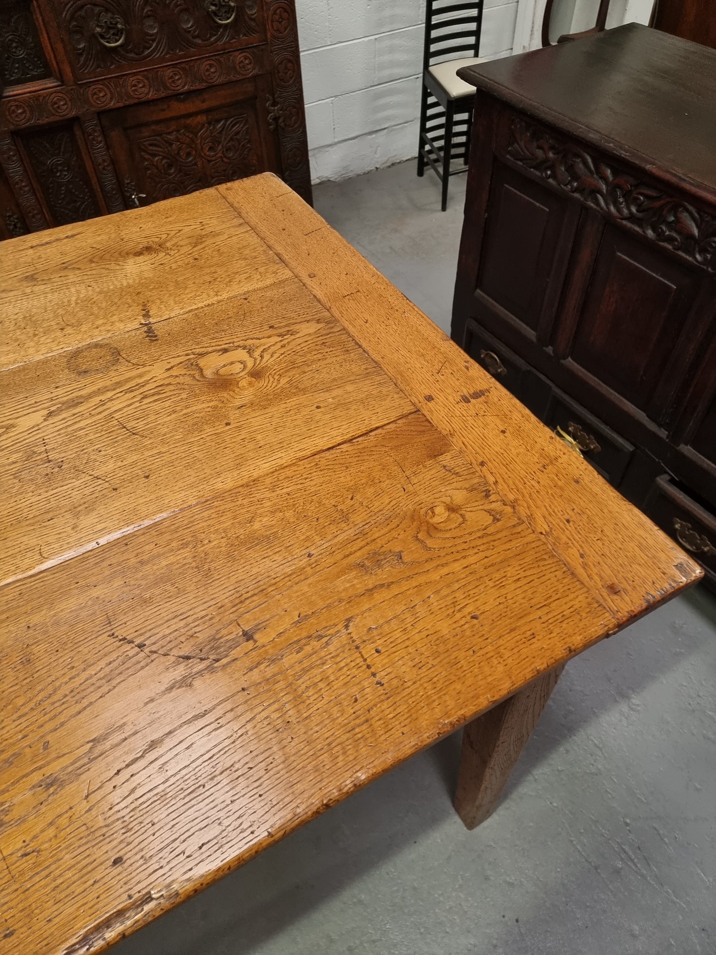 Vintage Reclaimed French Oak Three Plank Farmhouse Table