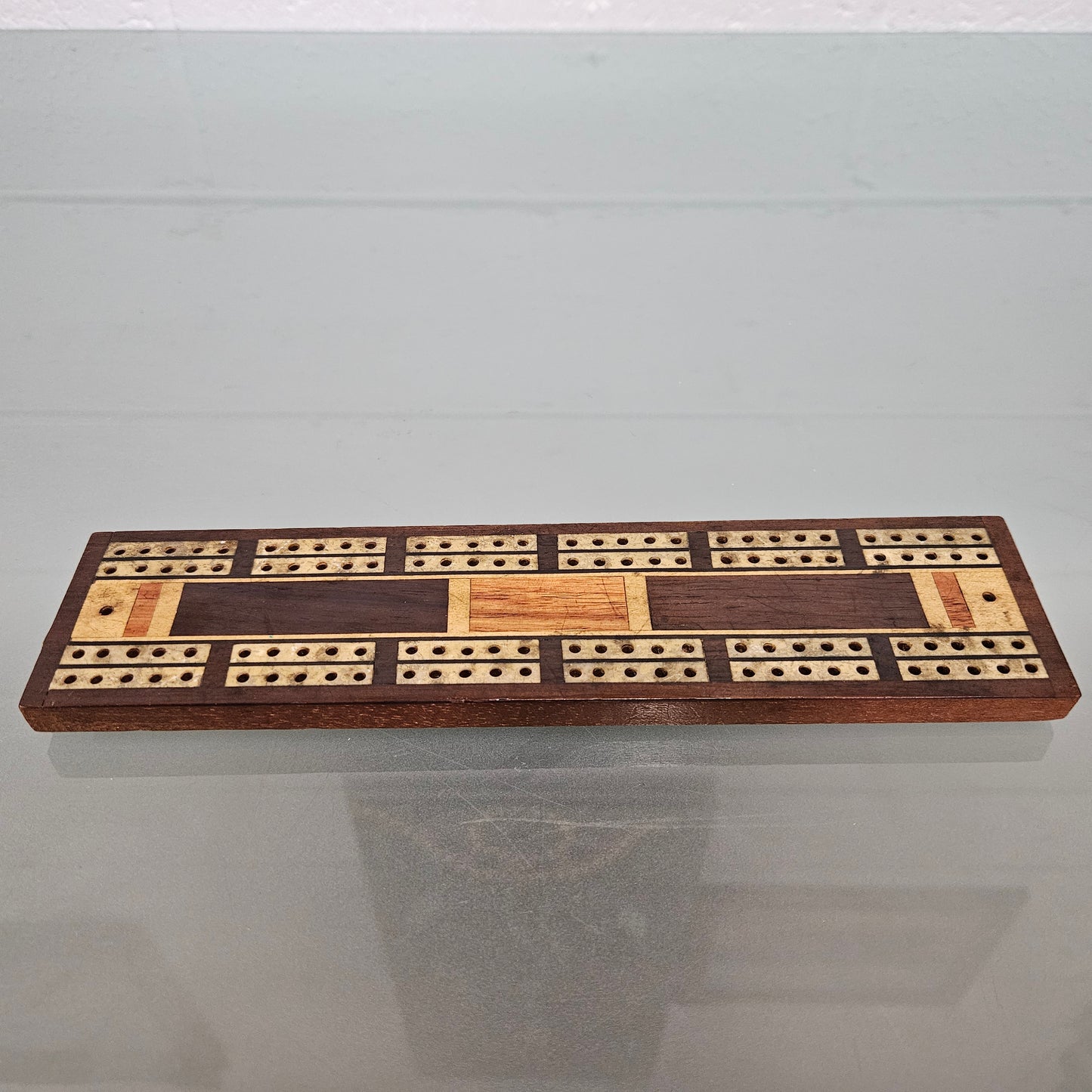 Antique Cribbage Inlaid Timber Board