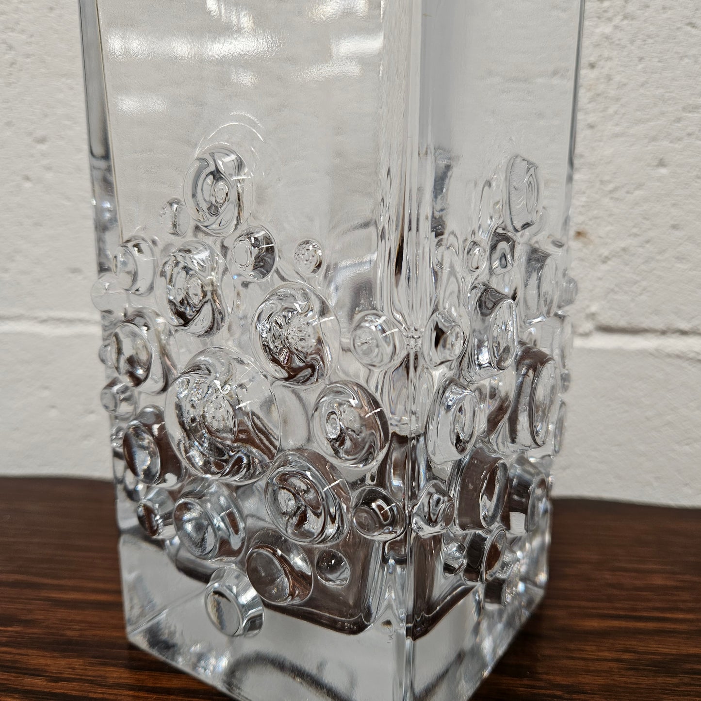 Riihimaen " Lasi Stella Polaris" glass vase made in Finland with its original sticker. In good original condition with no chips or cracks.