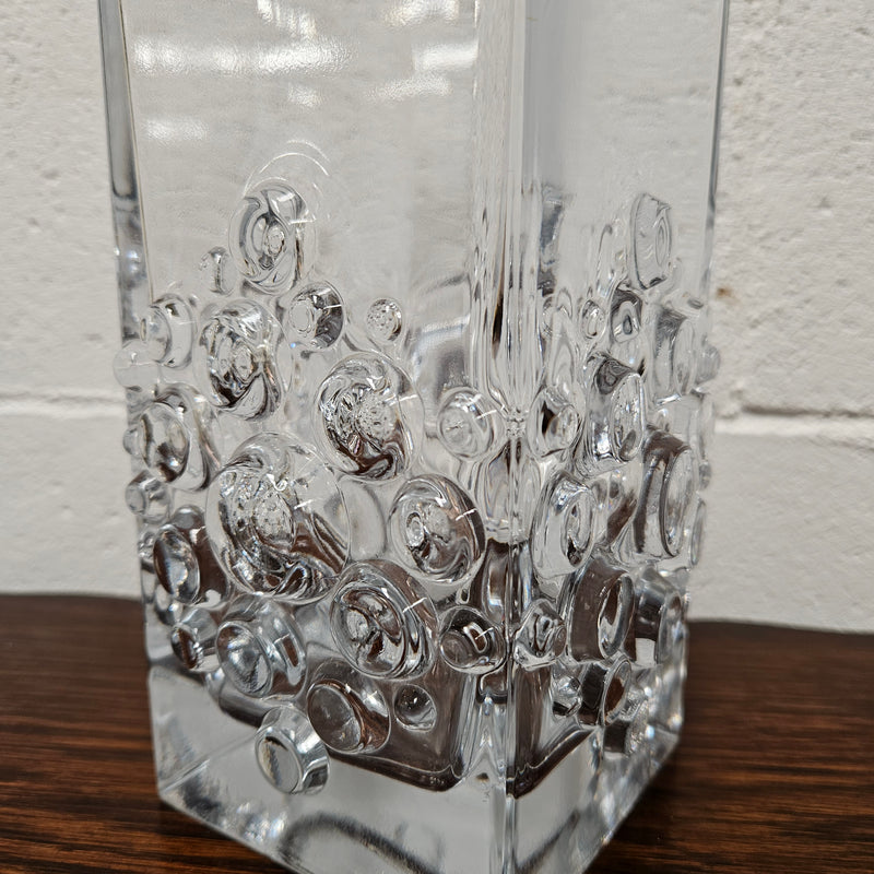Riihimaen " Lasi Stella Polaris" glass vase made in Finland with its original sticker. In good original condition with no chips or cracks.