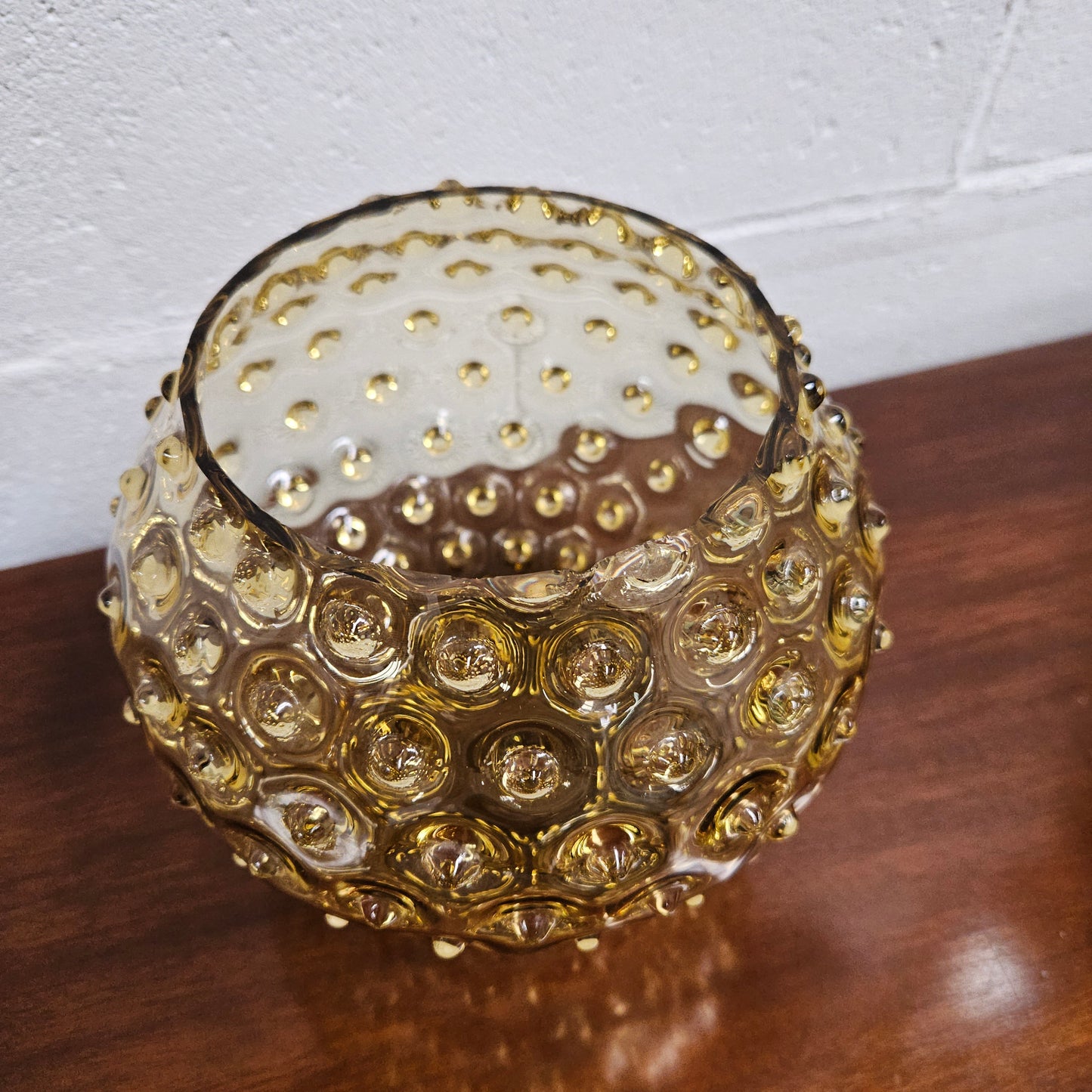 Mid-Century Amber Modern Hobnail Glass Container