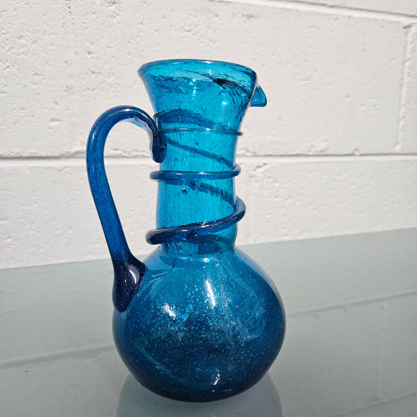 Vintage Hand Blown Bubbled Glass Jug