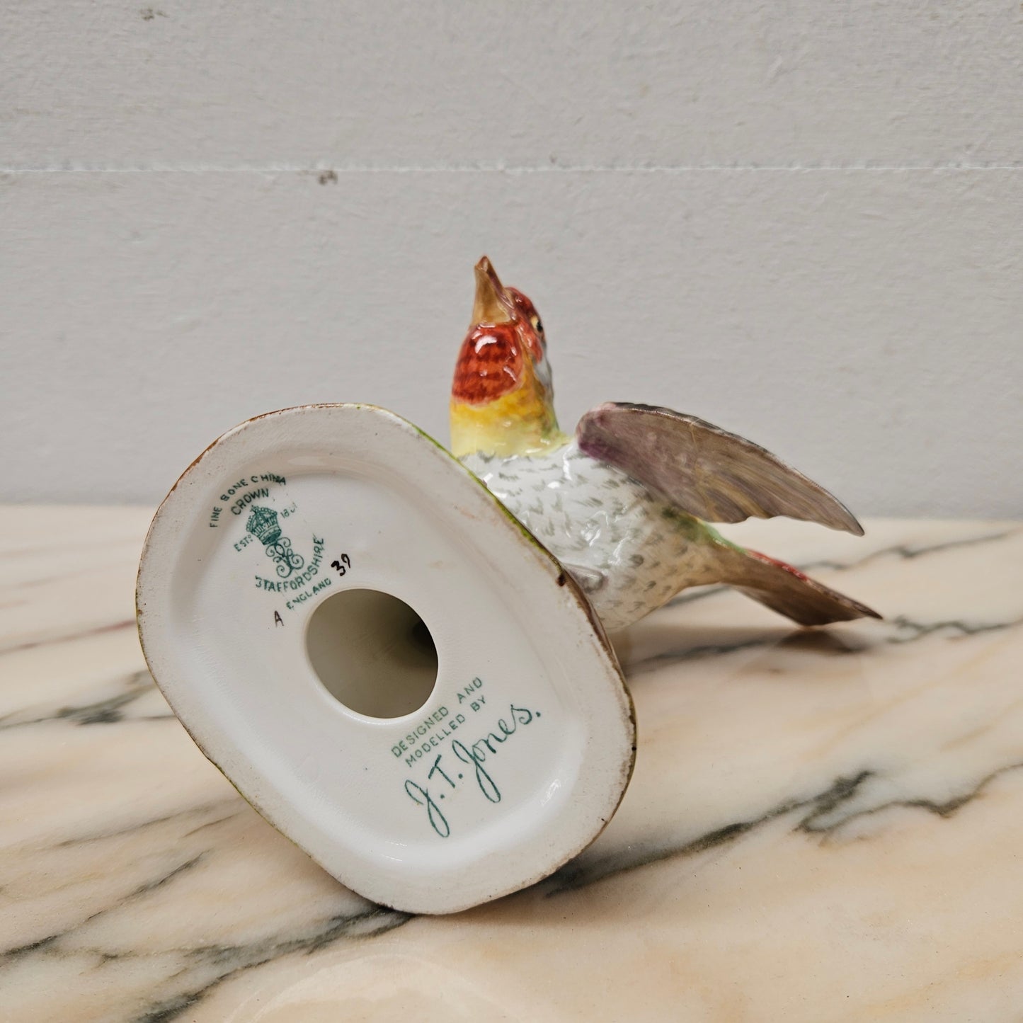Finch Bird Figurine Crown Staffordshire Signed J T Jones