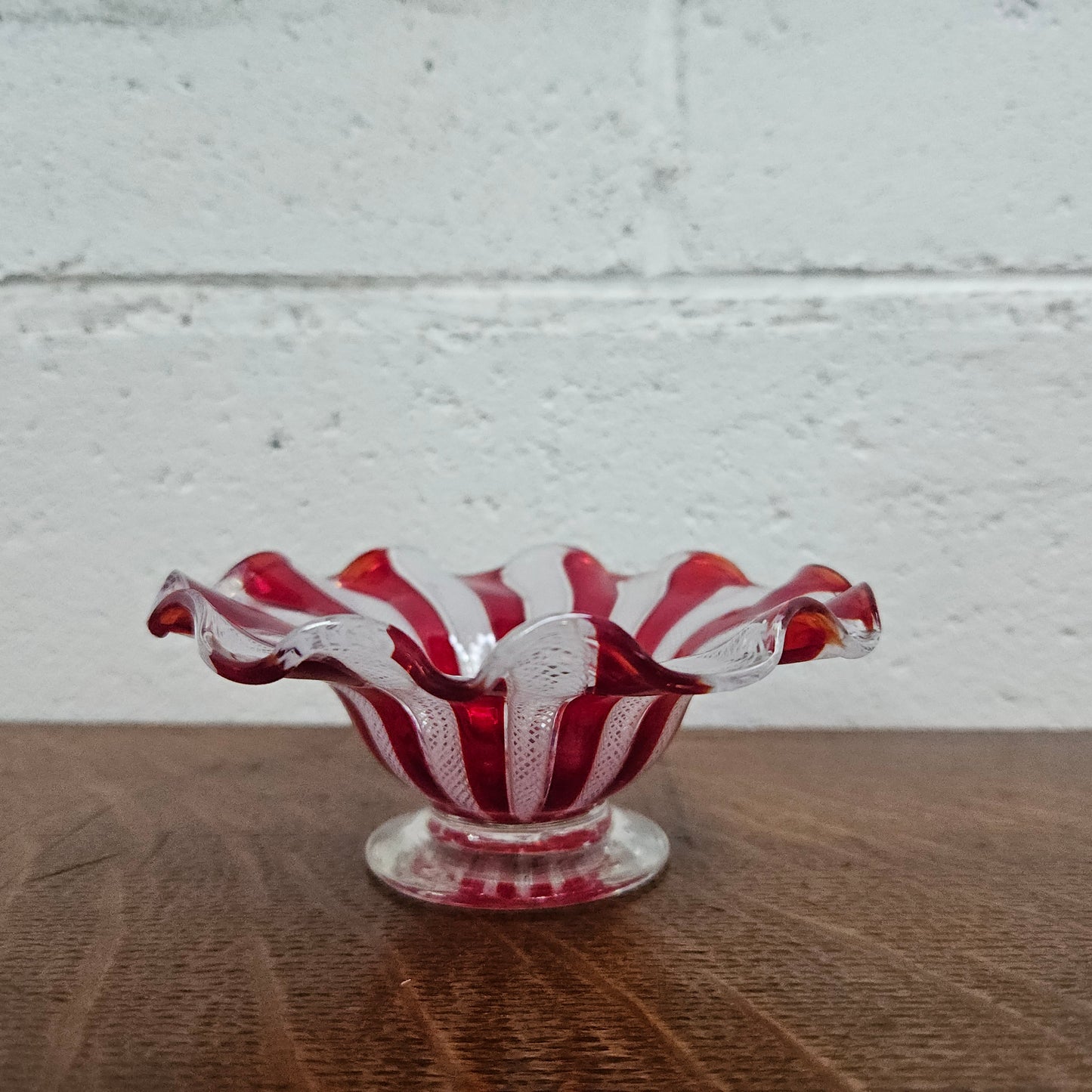 Red & White Murano Latticino Bowl
