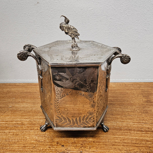 Victorian Hexagonal Silver Plated Biscuit Barrel