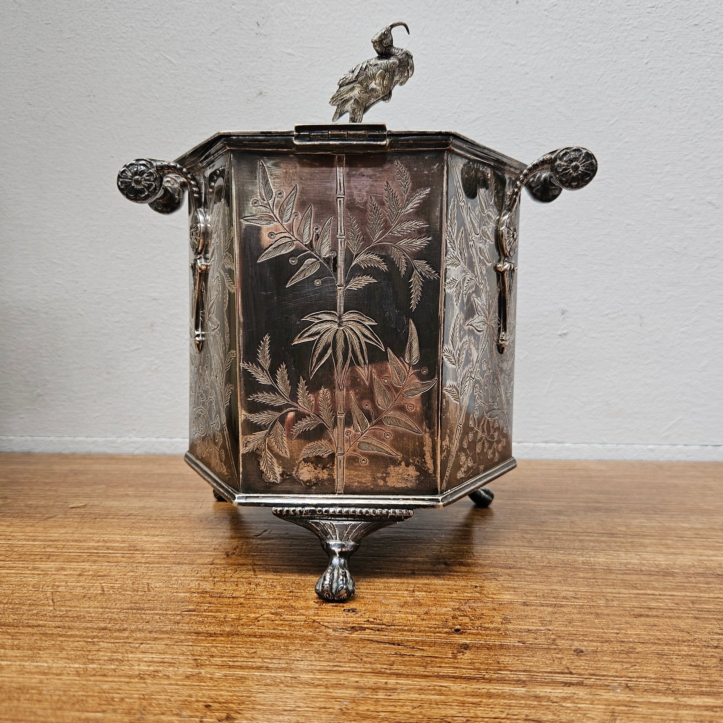 Victorian Hexagonal Silver Plated Biscuit Barrel
