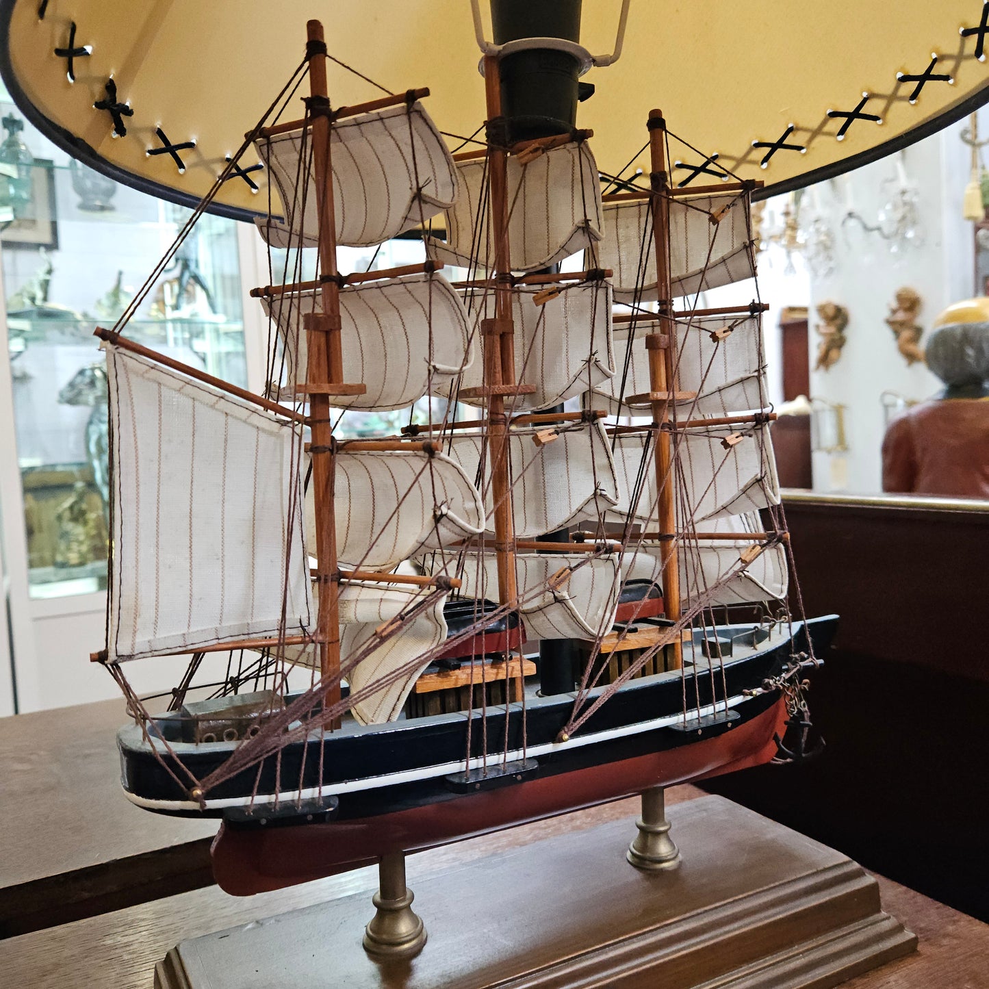 Nautical Sail Ship Table Lamp on Wooden Base