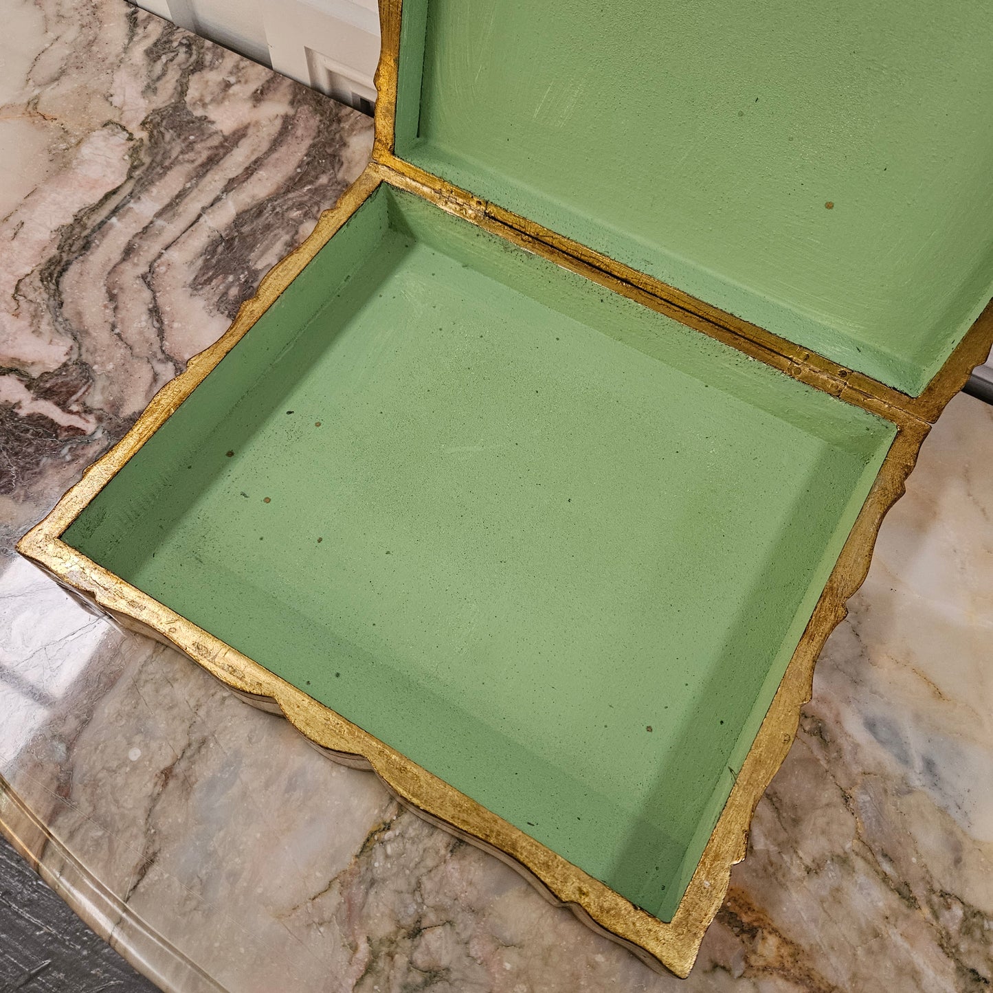 Florentine Gilded Wooden Box Displaying A Scene of Venice.