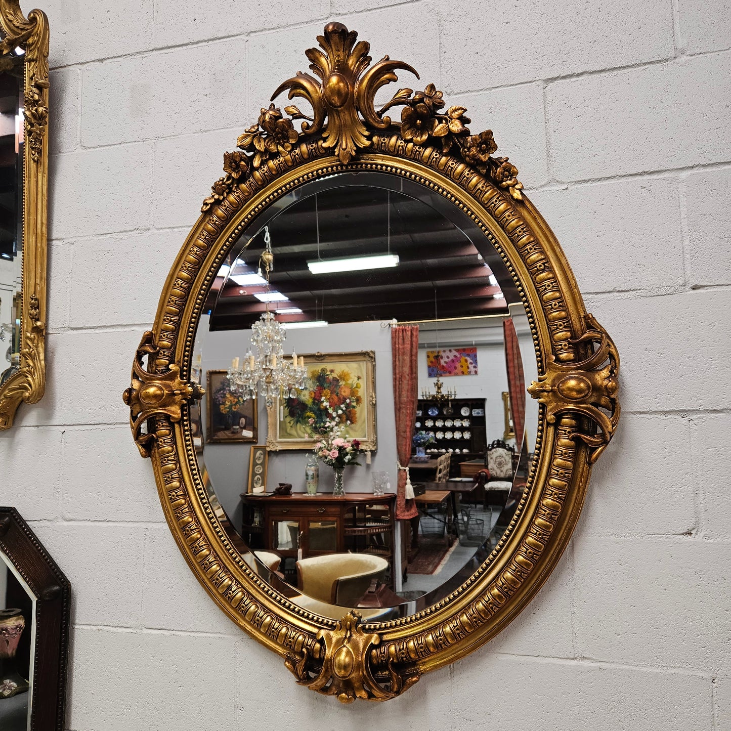 19th Century Gilt Louis XV Style Oval Bevelled Mirror