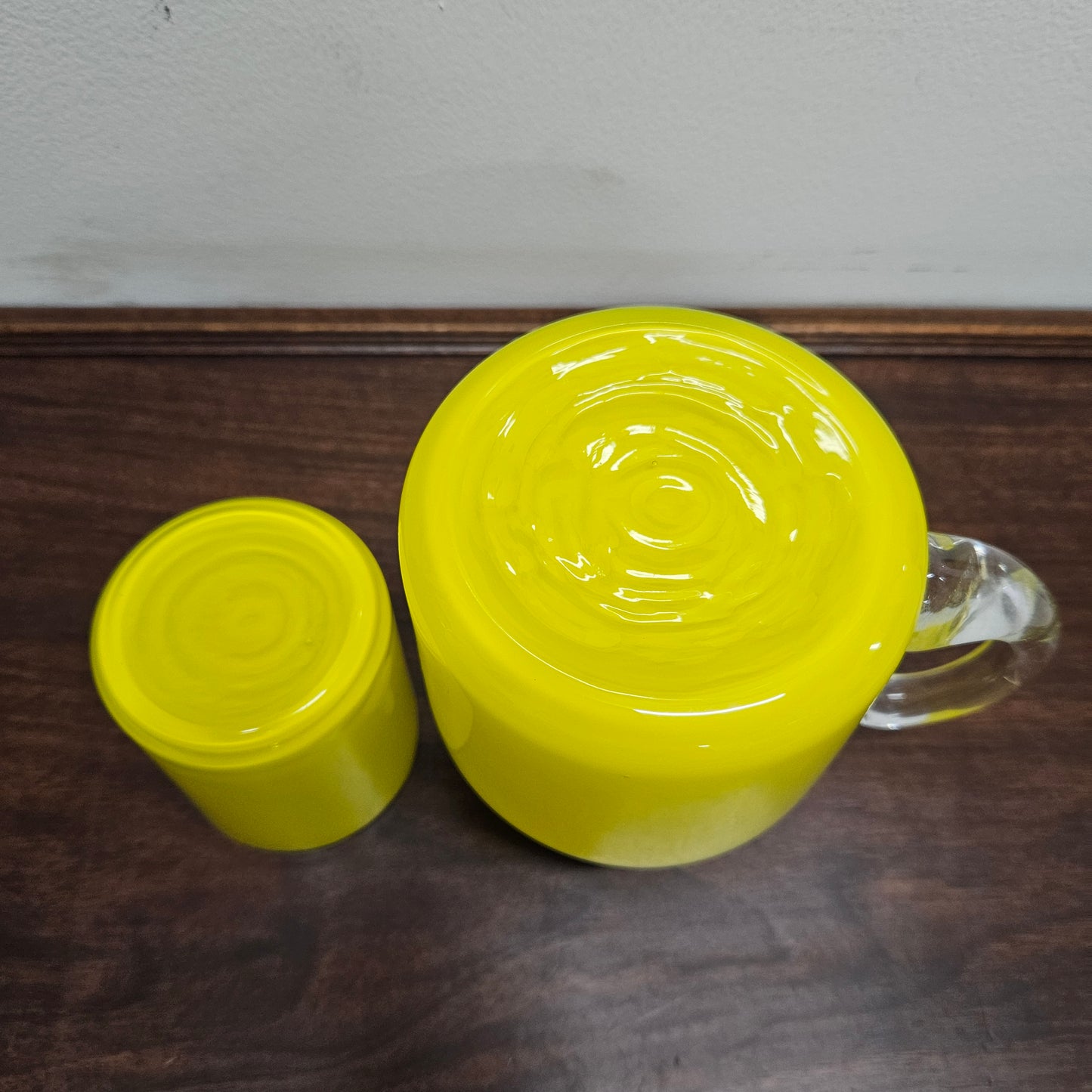 Vintage Yellow Blown Glass Jug and Glass Cup