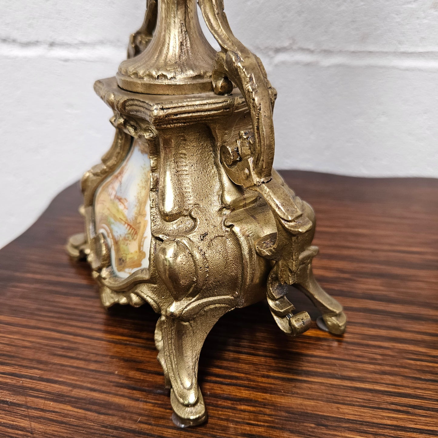 Pair of Vintage Brass & Porcelain Candlesticks