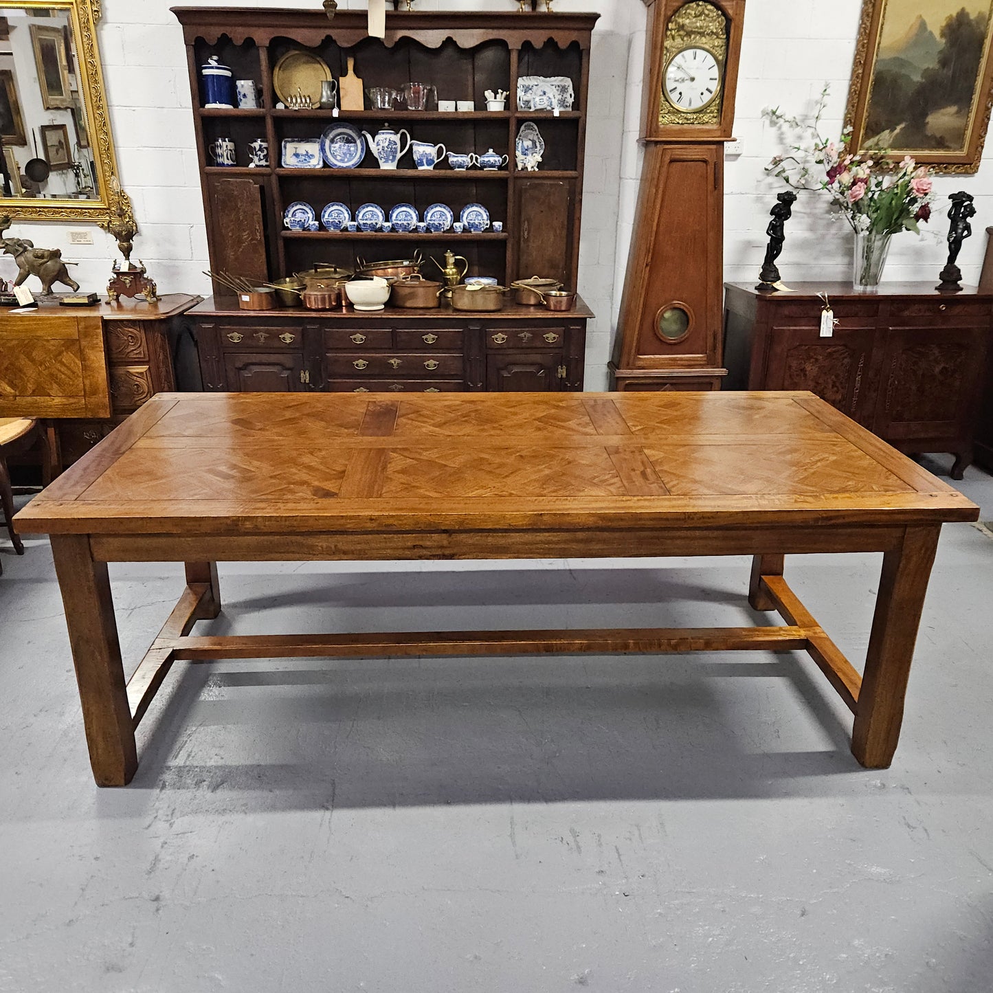French Style Parquetry Top Fruit wood Farmhouse Extension Table