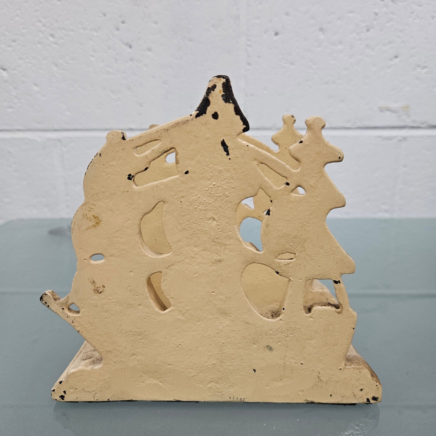 Pair Heavy Antique Painted Bronze Bookends