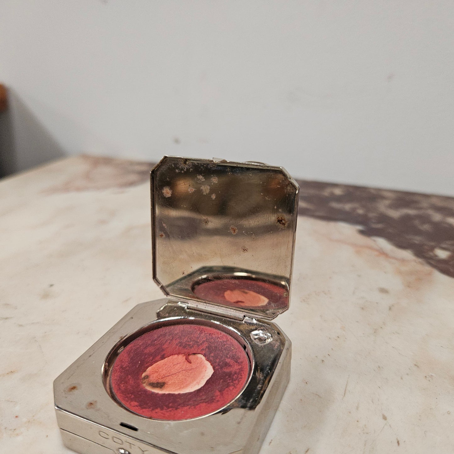Original "Coty" Chrome Powder and Rouge Compact