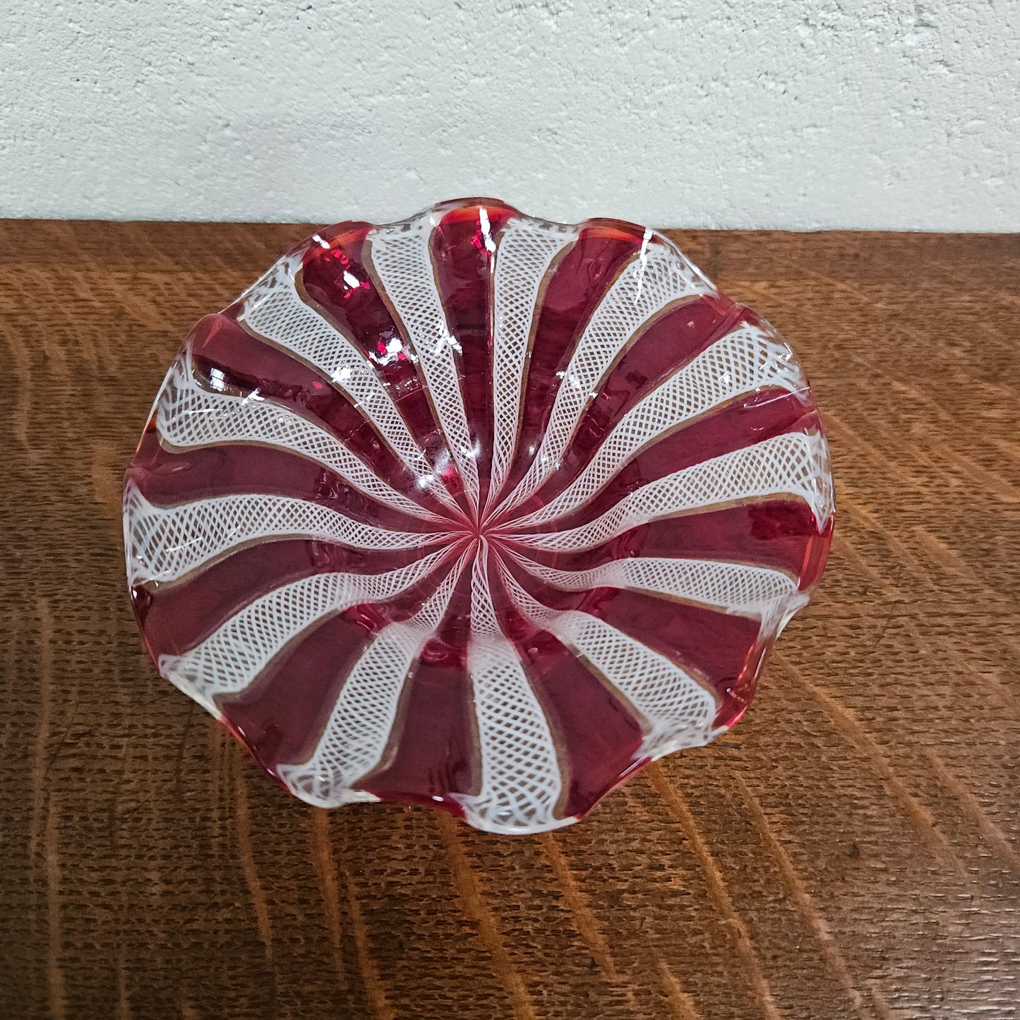 Red & White Murano Latticino Bowl