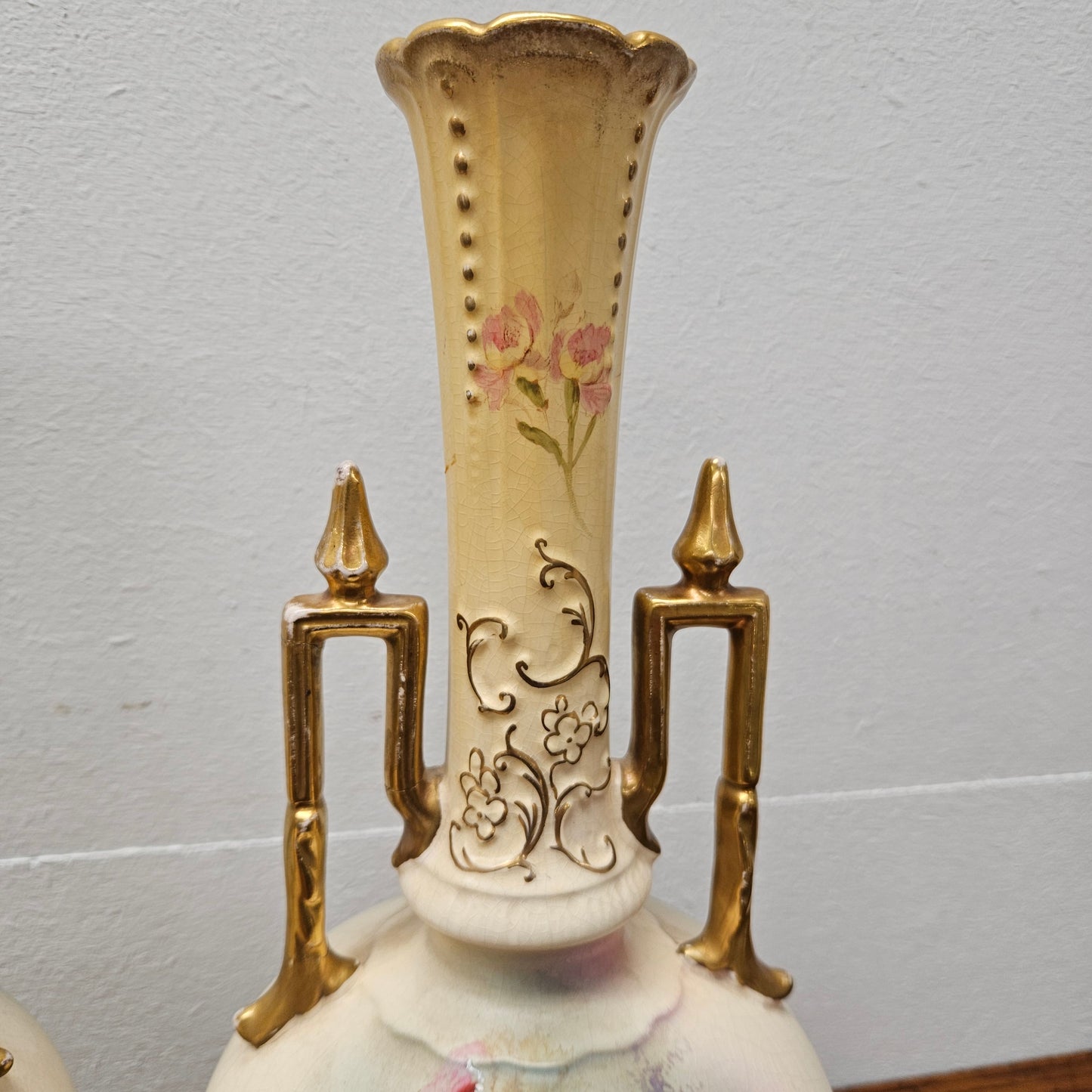 Pair of Edwardian Hand Painted Vases