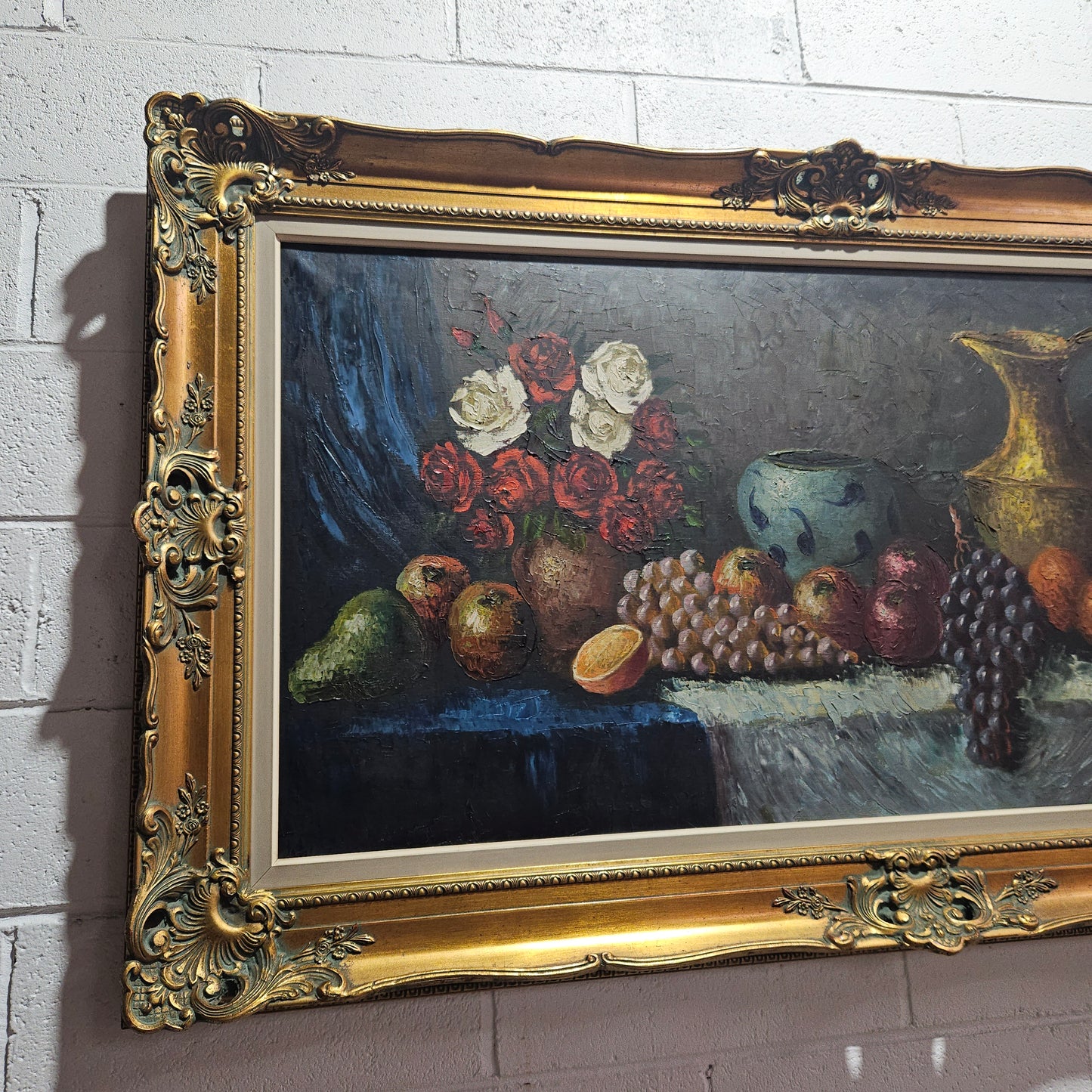 Sourced from France a beautiful oil on canvas still life in a decorative gilt frame. It is in good original condition.