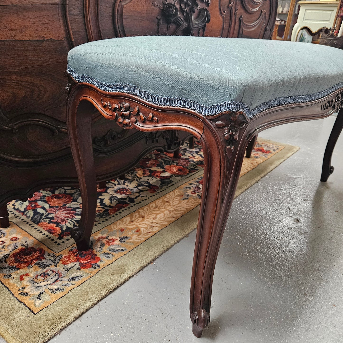 Louis XVth Style Walnut Upholstered Bedroom Stool