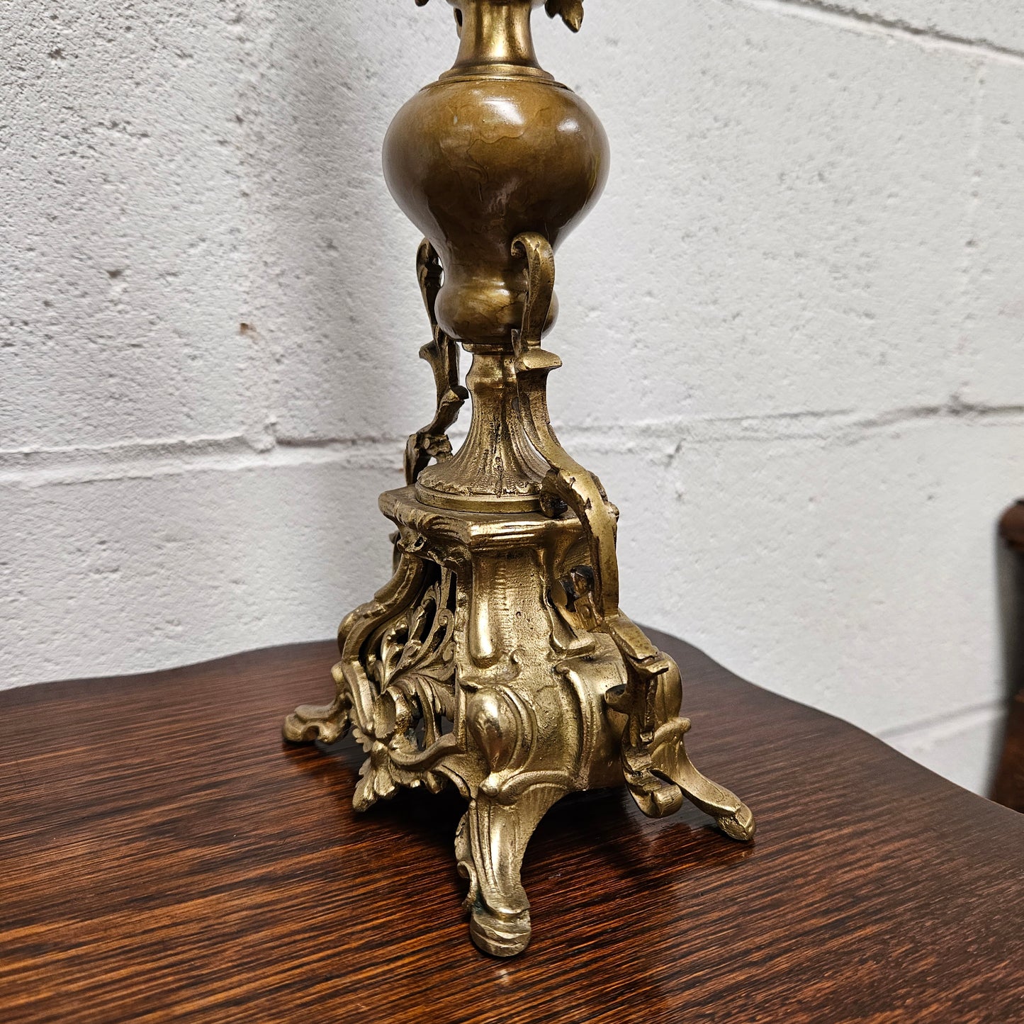 Pair of Vintage Brass & Porcelain Candlesticks