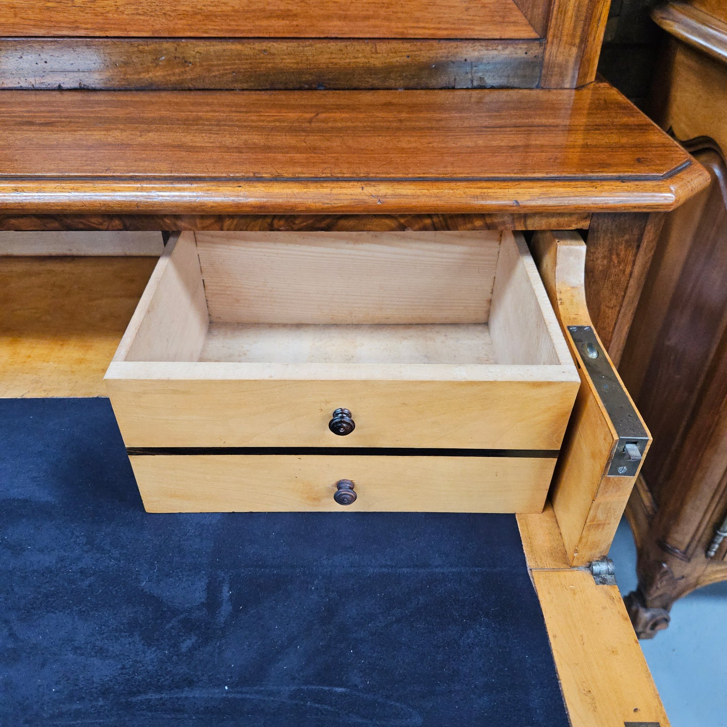 19th Century French Figured Walnut Two Door Bookcase Secretaire
