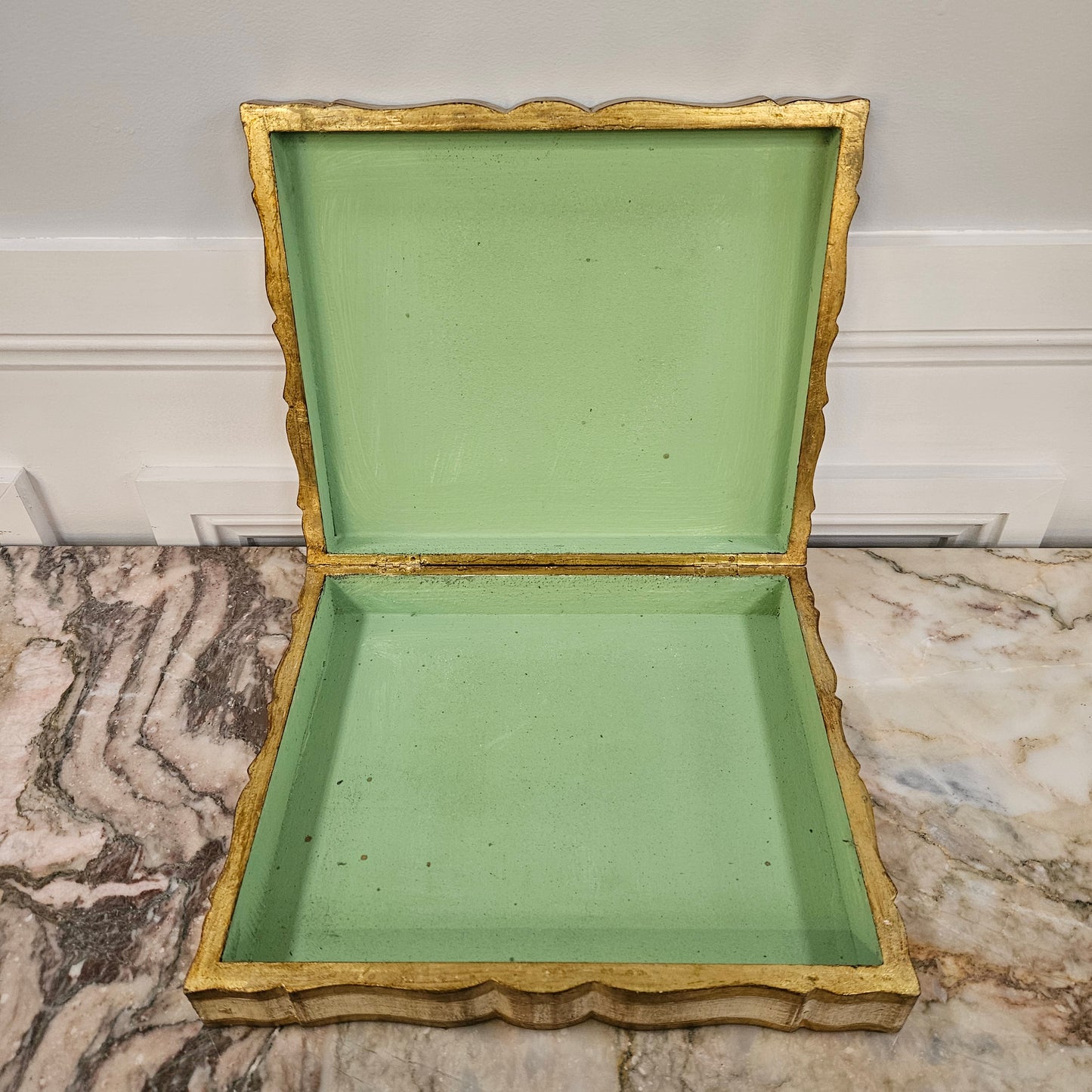 Florentine Gilded Wooden Box Displaying A Scene of Venice.