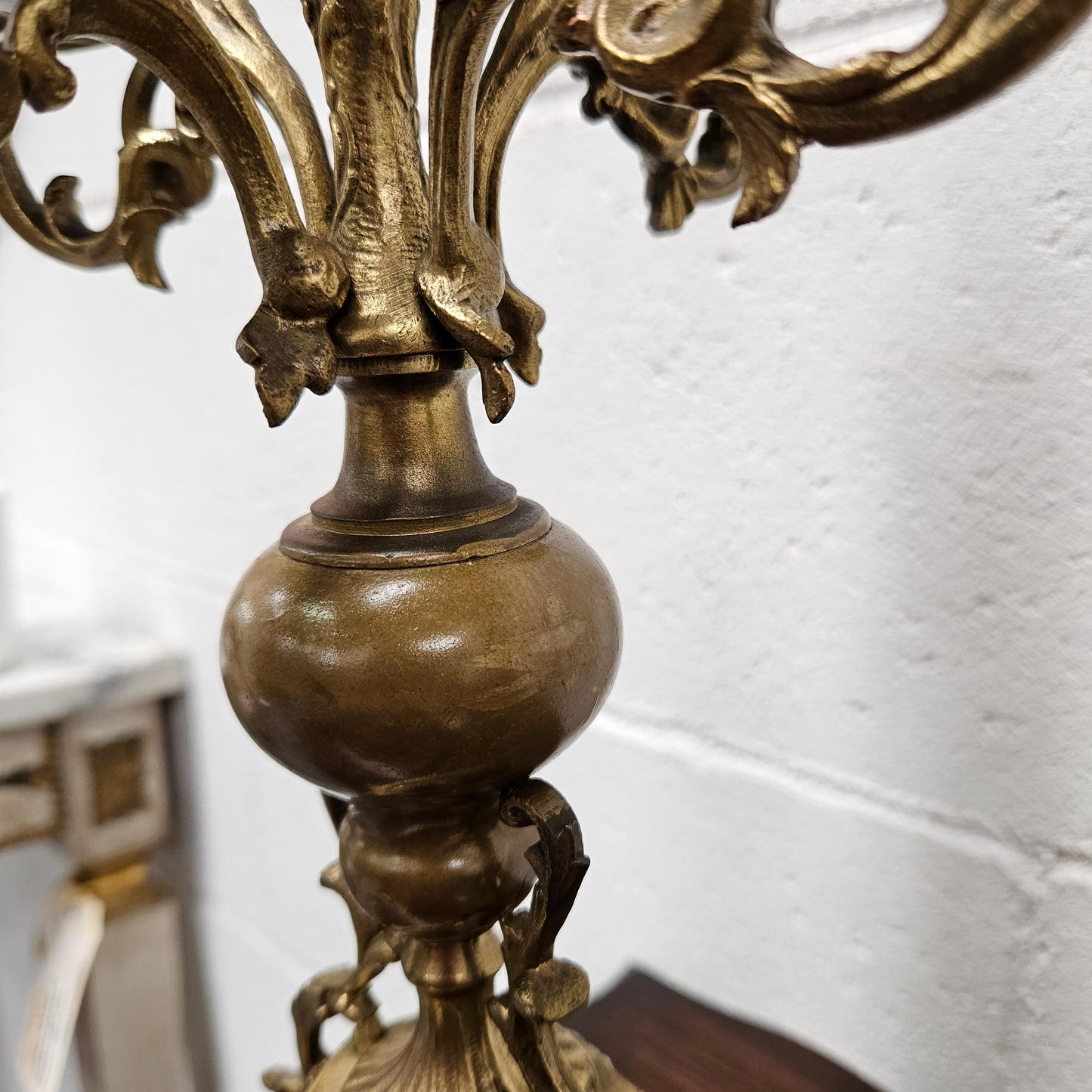 Pair of Vintage Brass & Porcelain Candlesticks